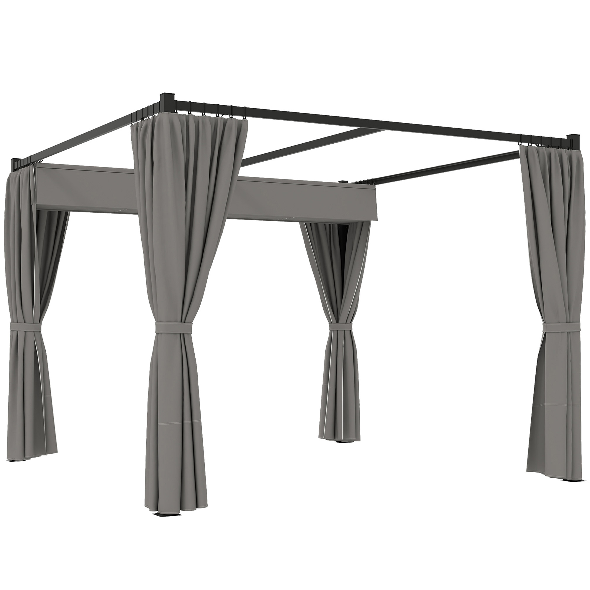 Gradina & balcon -  Pergola de Gradina cu Acoperis Retractabil si Draperii, din Metal si Poliester, 300x300x227 cm, Gri Deschis
