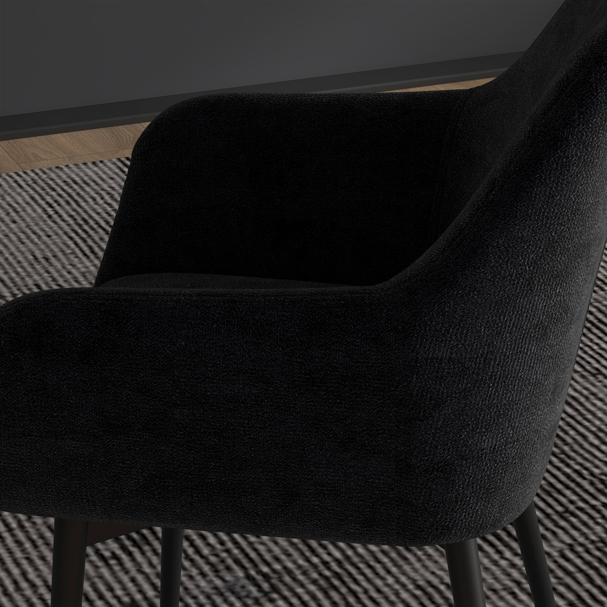  Set 2 Scaune Tapitate in Stil Nordic cu Brate si Picioare din Otel pentru Sufragerie, 54x57x80 cm, Negru [8]