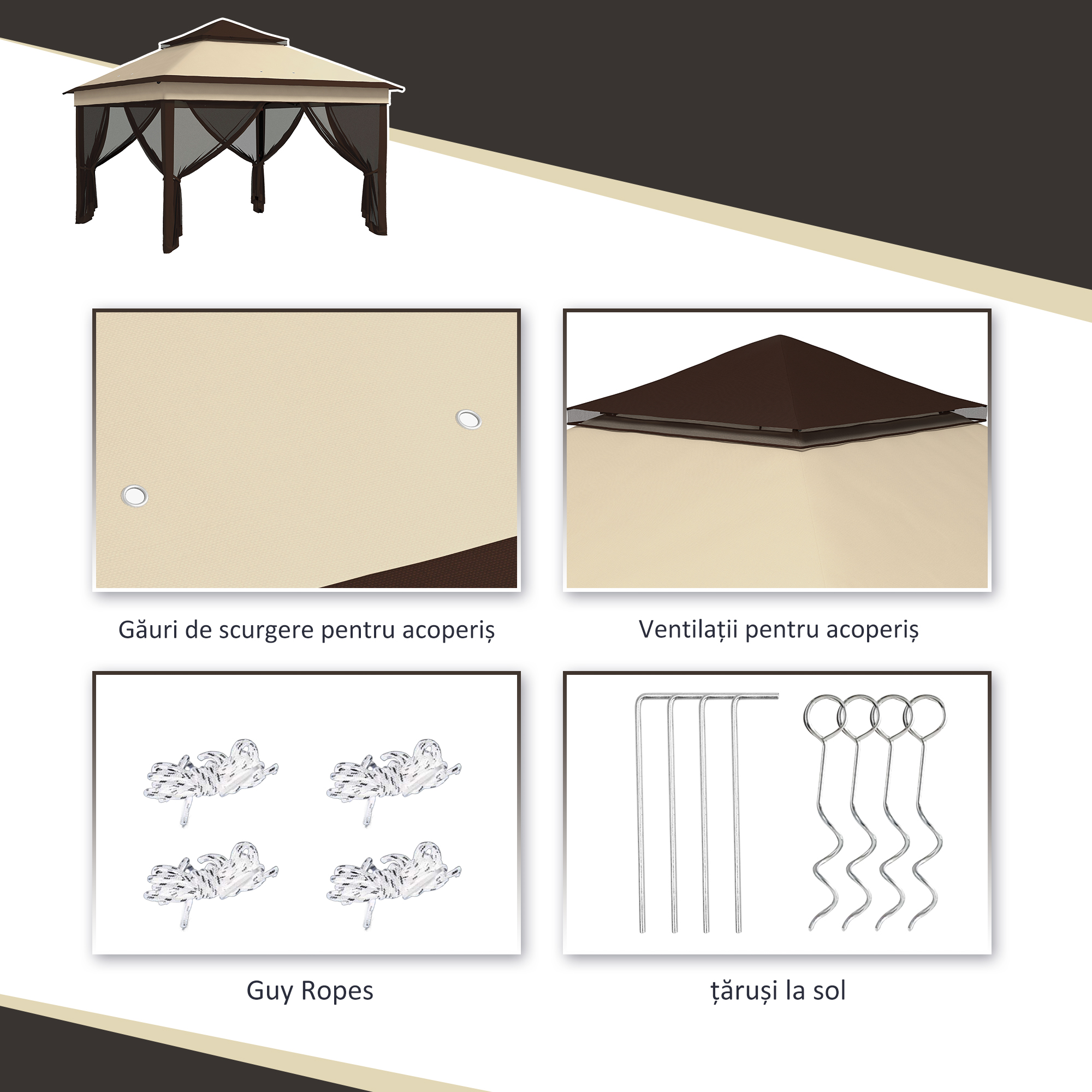  Foisor Pop Up 3 x 3m Cu Plasa, Bej [5]