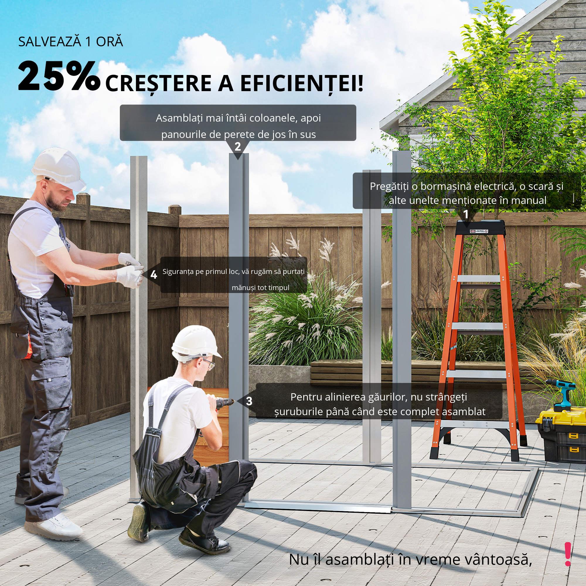 Magazie de gradina robuste din otel cu usi glisante, efect lemn, 197,5 x 160 x 178-201 cm - depozitare unelte & scule [3]