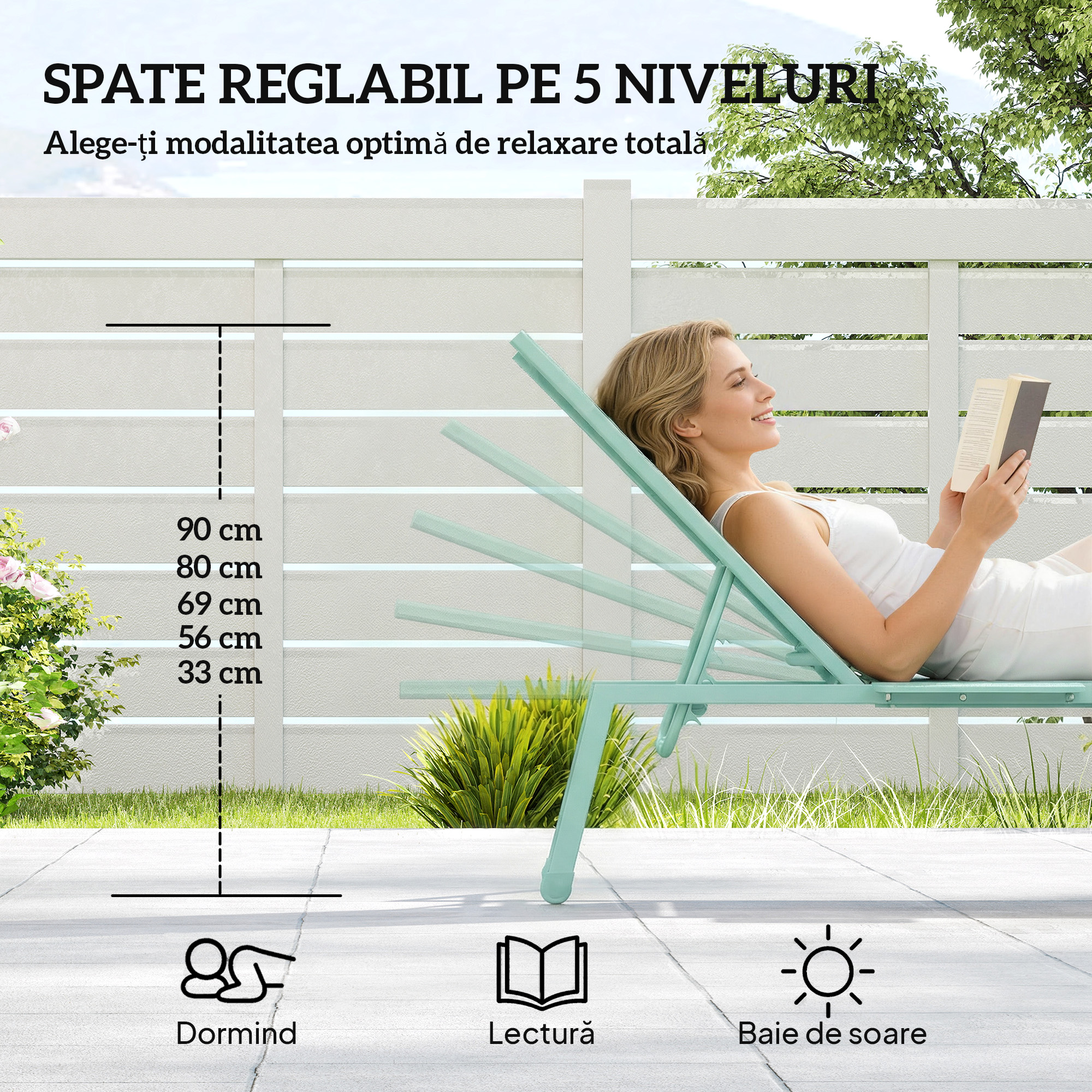  Set 2 sezlonguri cu Masuta, sezlonguri Gradina cu Spatar Reglabil. [4]