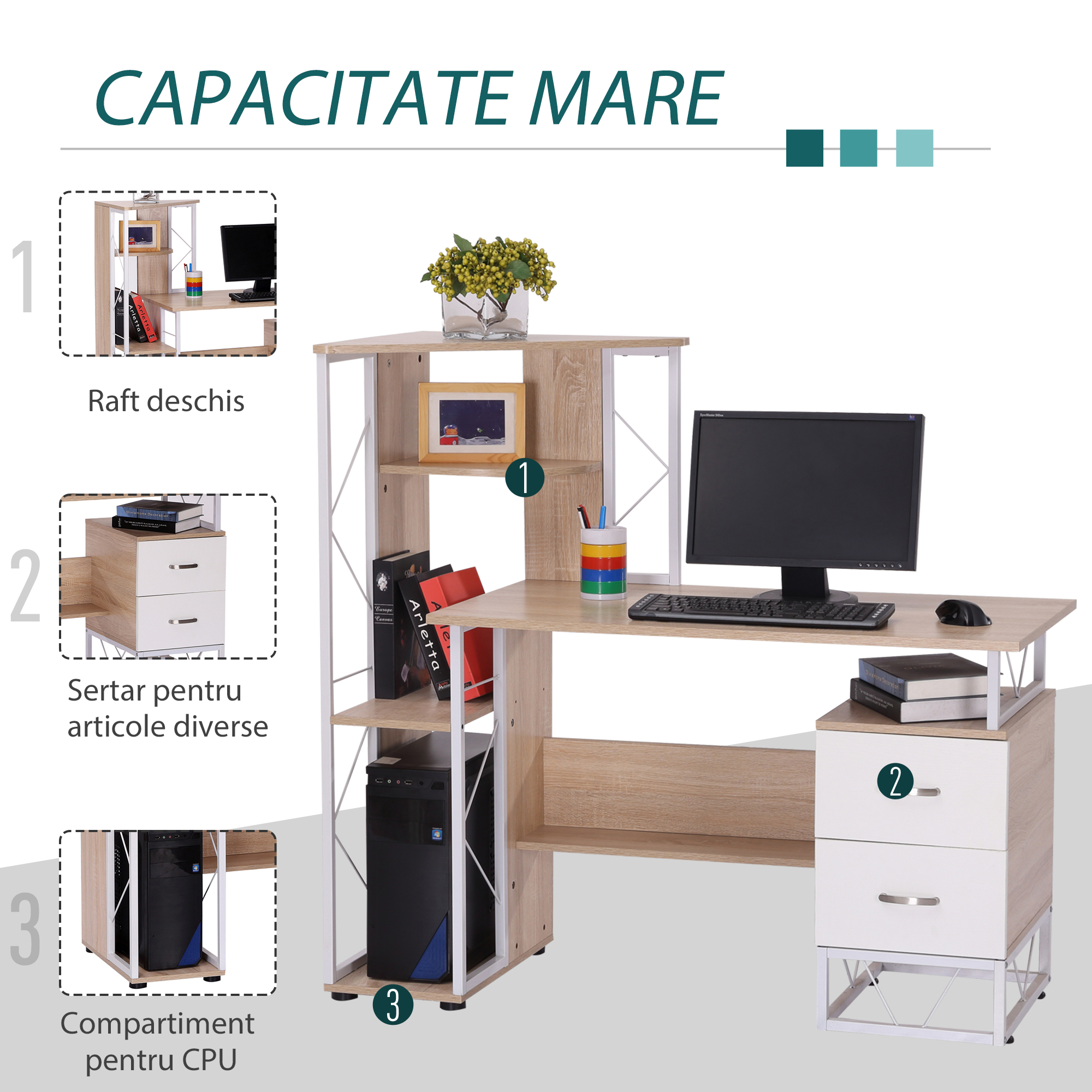  Masa pentru Computator Birou cu Raft 133 x 55 x 123cm [3]