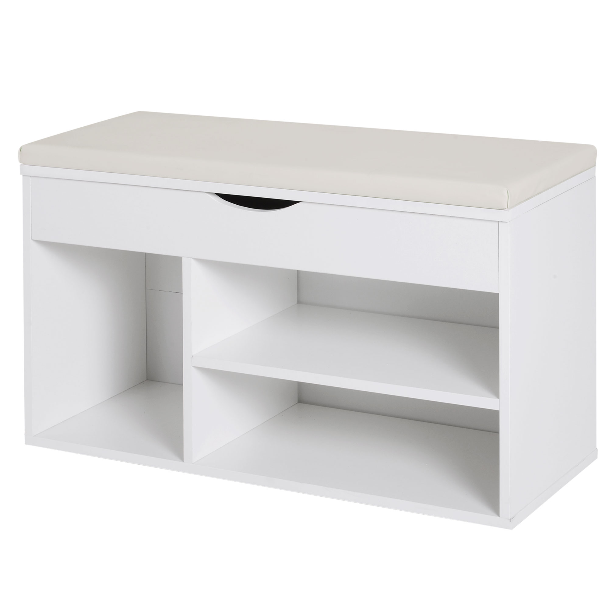 Living & hol -  Banca Pantofi Alba 80×30×47 cm - Cu Sertar & sezut Rabatabil