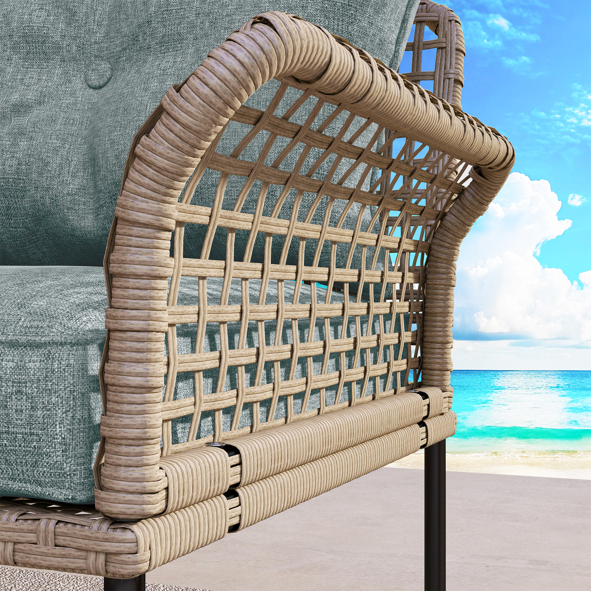  Set de Gradina 5 Piese din Ratan cu 2 Scaune Laterale, Scaun Central si 2 Tabluri/Masute de Cafea [6]