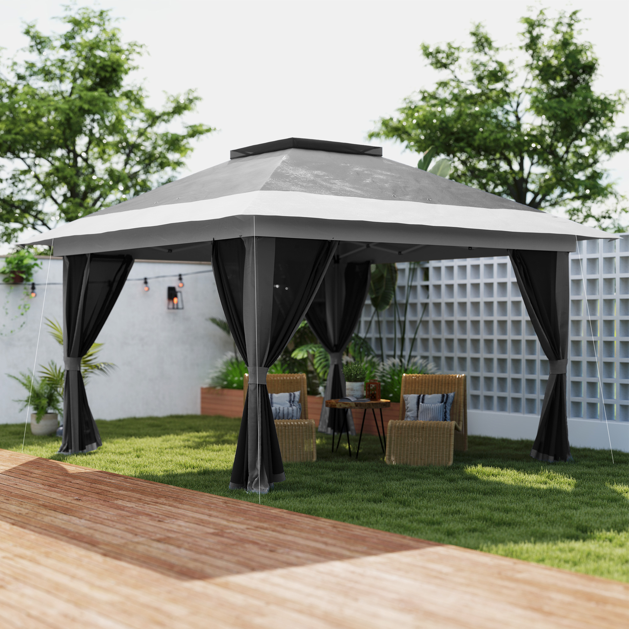  Pavilion Pliabil 3,6x3,6m cu Pereti, inaltime Reglabila si Protectie UPF50+, Geanta cu Roti, Gri [1]