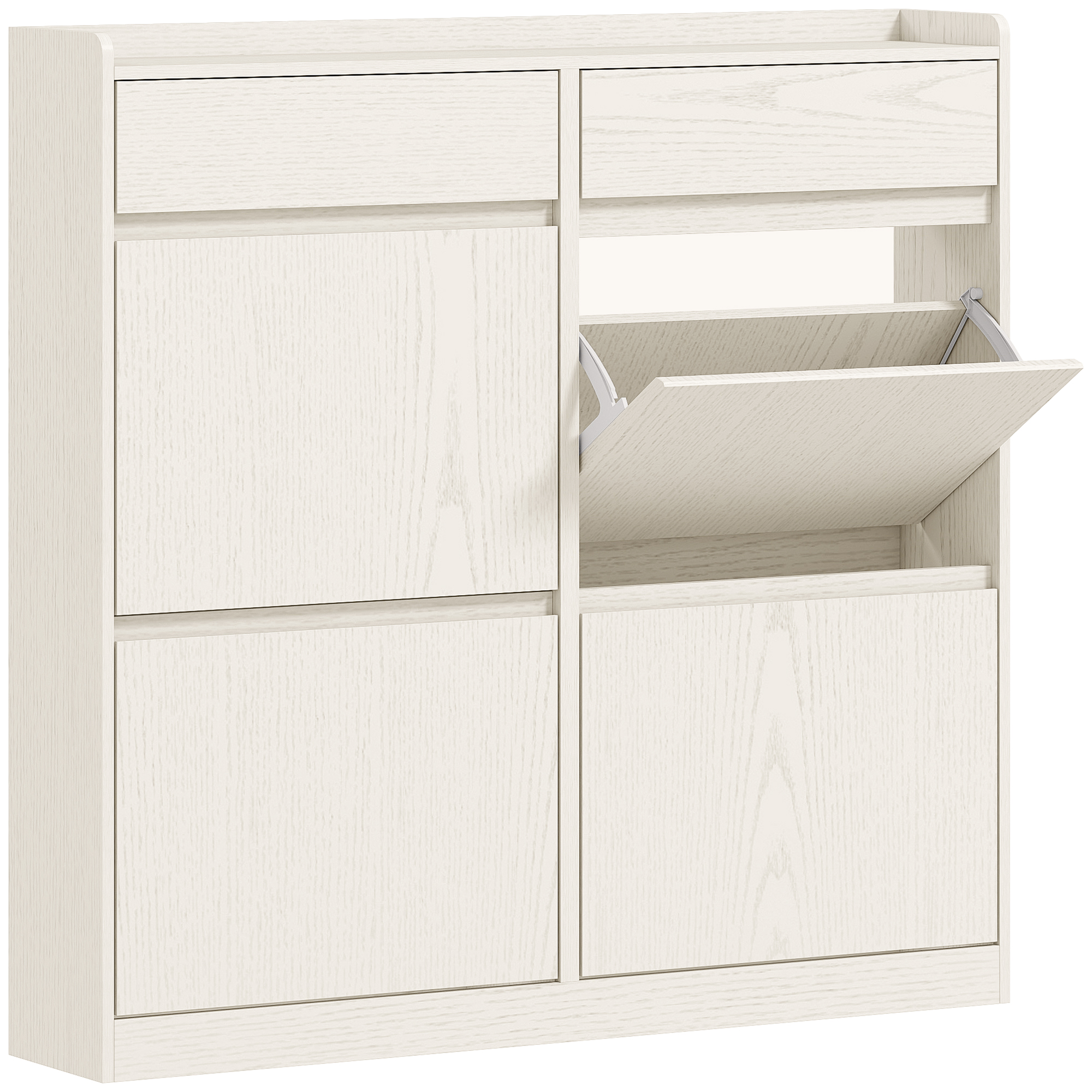 Living & hol -  Dulap de Pantofi Slim din Lemn cu 4 Sertare Rabatabile si 2 Sertare Glisante, 98x19,2x95,3 cm, Alb