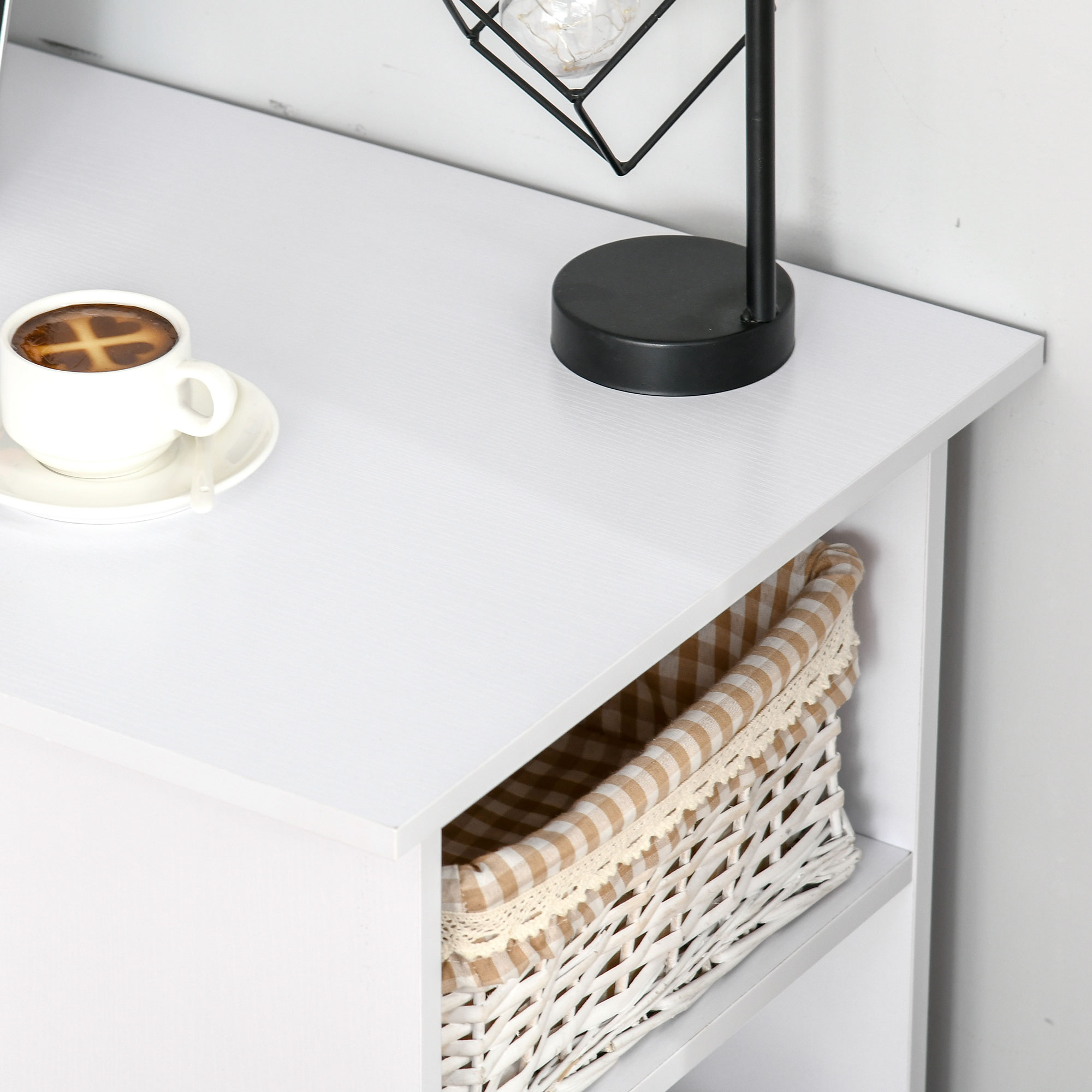  Birou modern cu 3 Sertare si Rafturi in Lemn Alb 120x49x72cm [8]