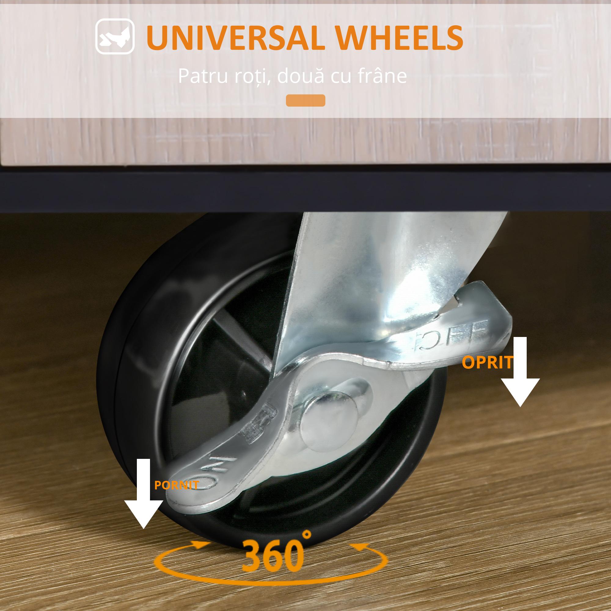  Dulapior Bucatarie cu Roti - Stejar & Negru, 76.5×40×82 cm [4]