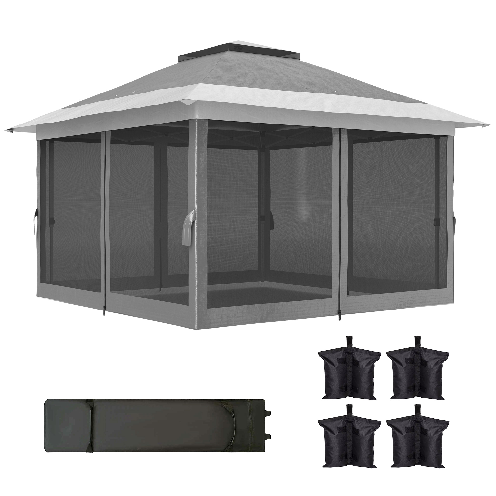  Pavilion Pliabil 3,6x3,6m cu Pereti, inaltime Reglabila si Protectie UPF50+, Geanta cu Roti, Gri [8]