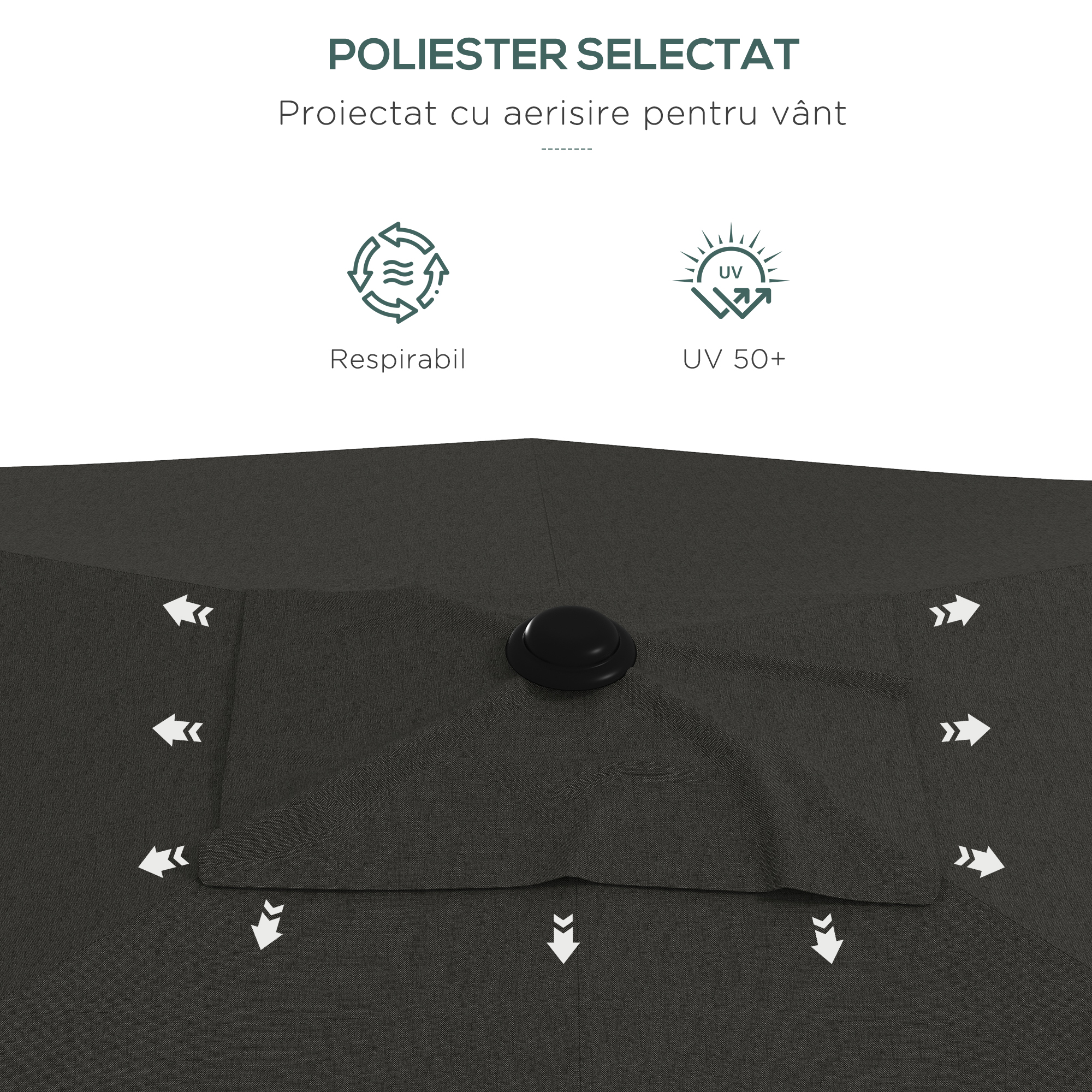  Umbrela de gradina dreptunghiulara 2x3 m, inclinabila cu deschidere manuala, gri [6]