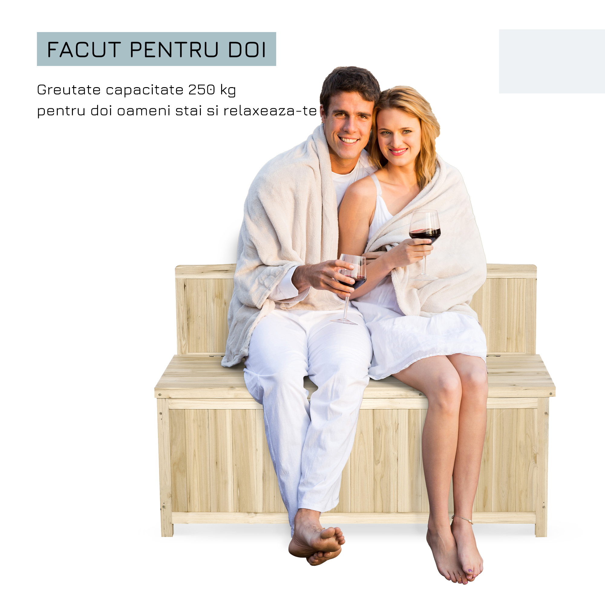  Cufar container pentru Extern din Lemn de Brad Natural cu Spatar [6]