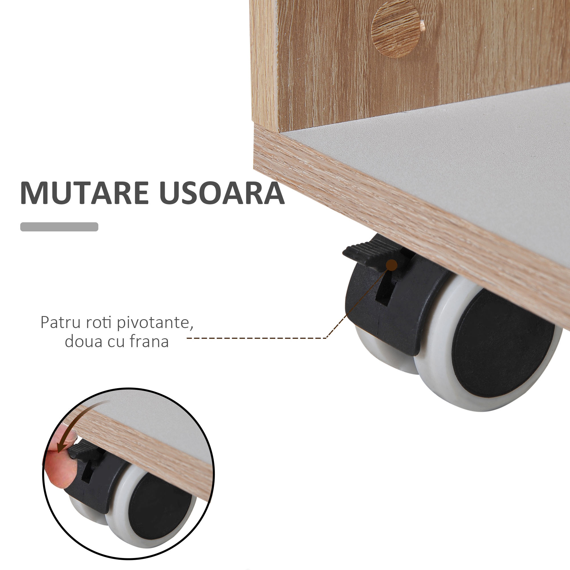  Dulapior Bucatarie - Lemn Stejar & Negru, Cu Sertare & Roti [4]