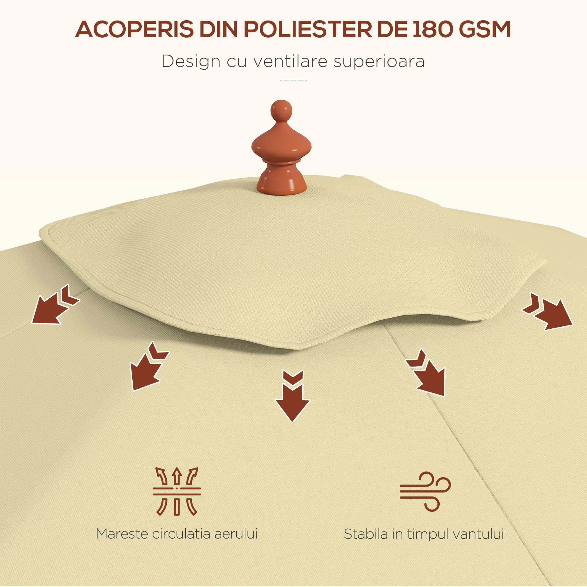  Umbrela de Gradina inclinabila cu Sistem cu snur si Orificiu de Ventilatie, 200x150x235 cm, Bej [4]