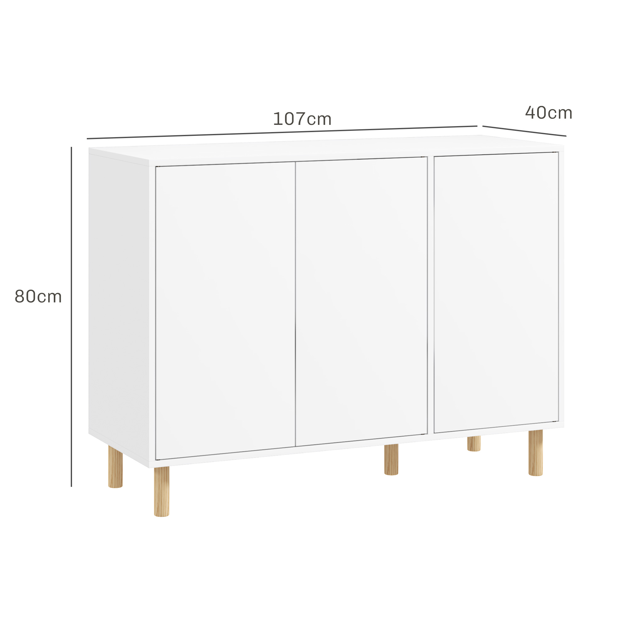  Bufet Modern cu 2 Dulapuri si 3 Rafturi, Mobilier Multifunctional din Lemn, 107x40x80 cm, Alb [2]