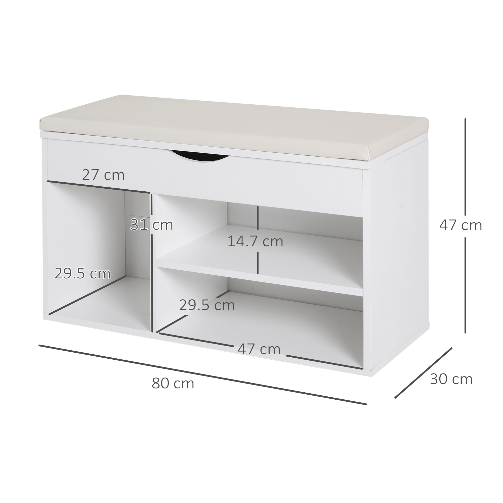  Banca Pantofi Alba 80×30×47 cm - Cu Sertar & sezut Rabatabil [2]