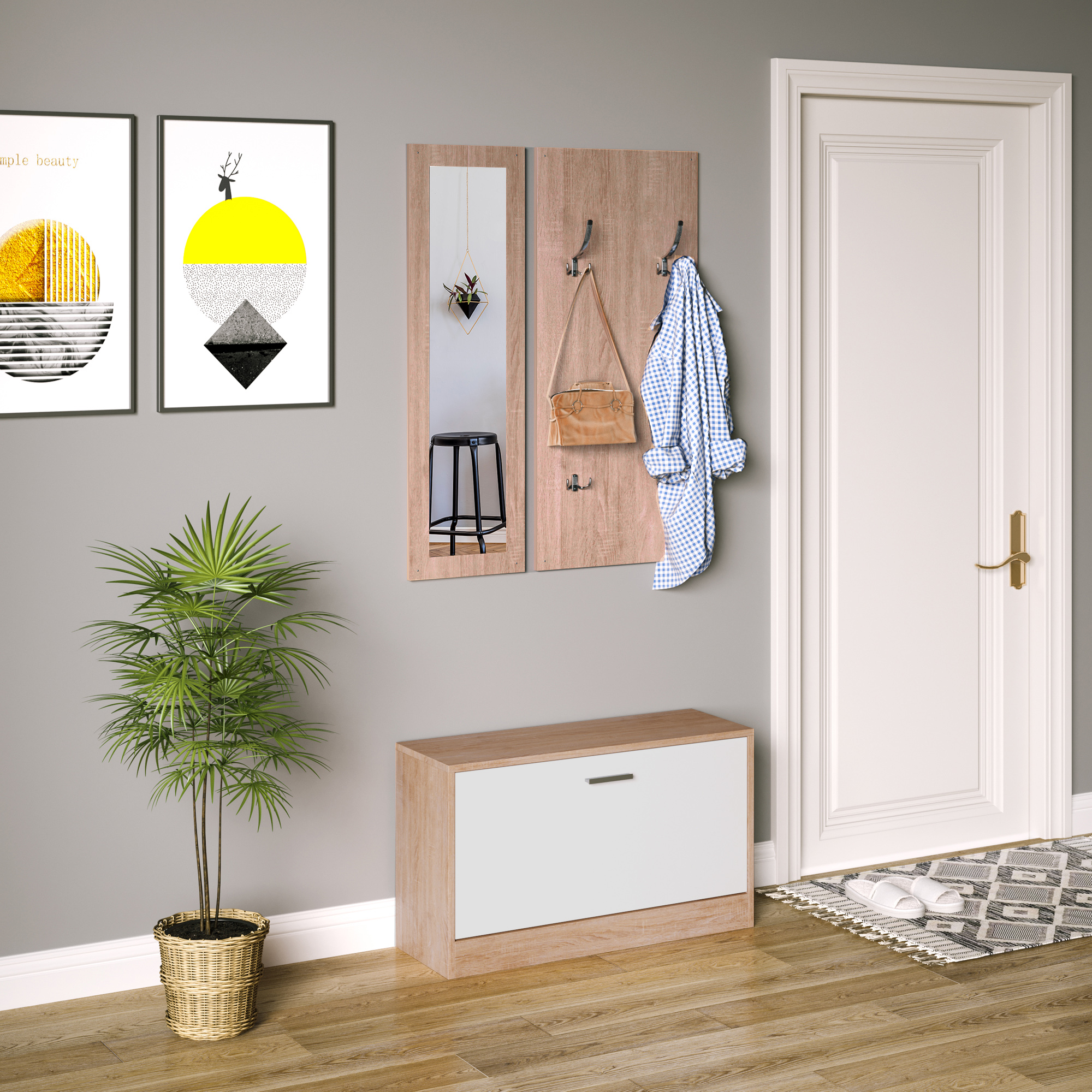  Set Hol 3 Piese - Dulap Pantofi, Cuier & Oglinda [1]