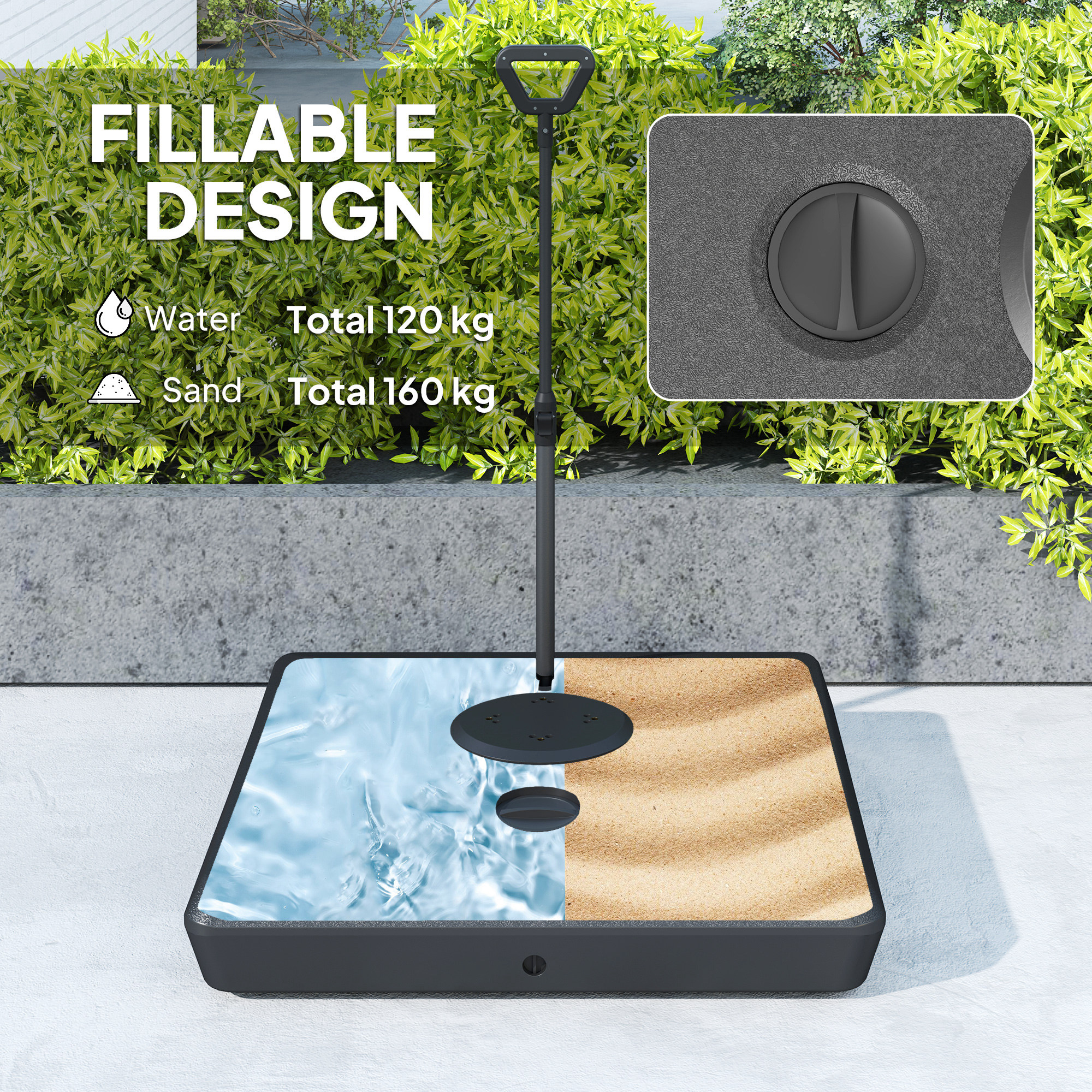  Baza pentru Umbrela de Soare cu Sistem de Umplere, Roti Ajustabile si Maner Reglabil, 95x95x117 cm, Negru [4]