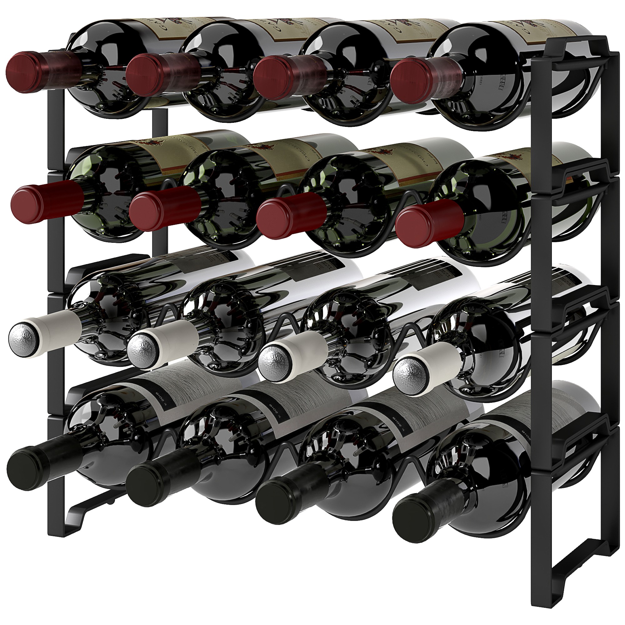 Bucatarie -  Suport pentru Sticle de Vin cu 4 Niveluri, 42,5x16,5x41 cm, Negru