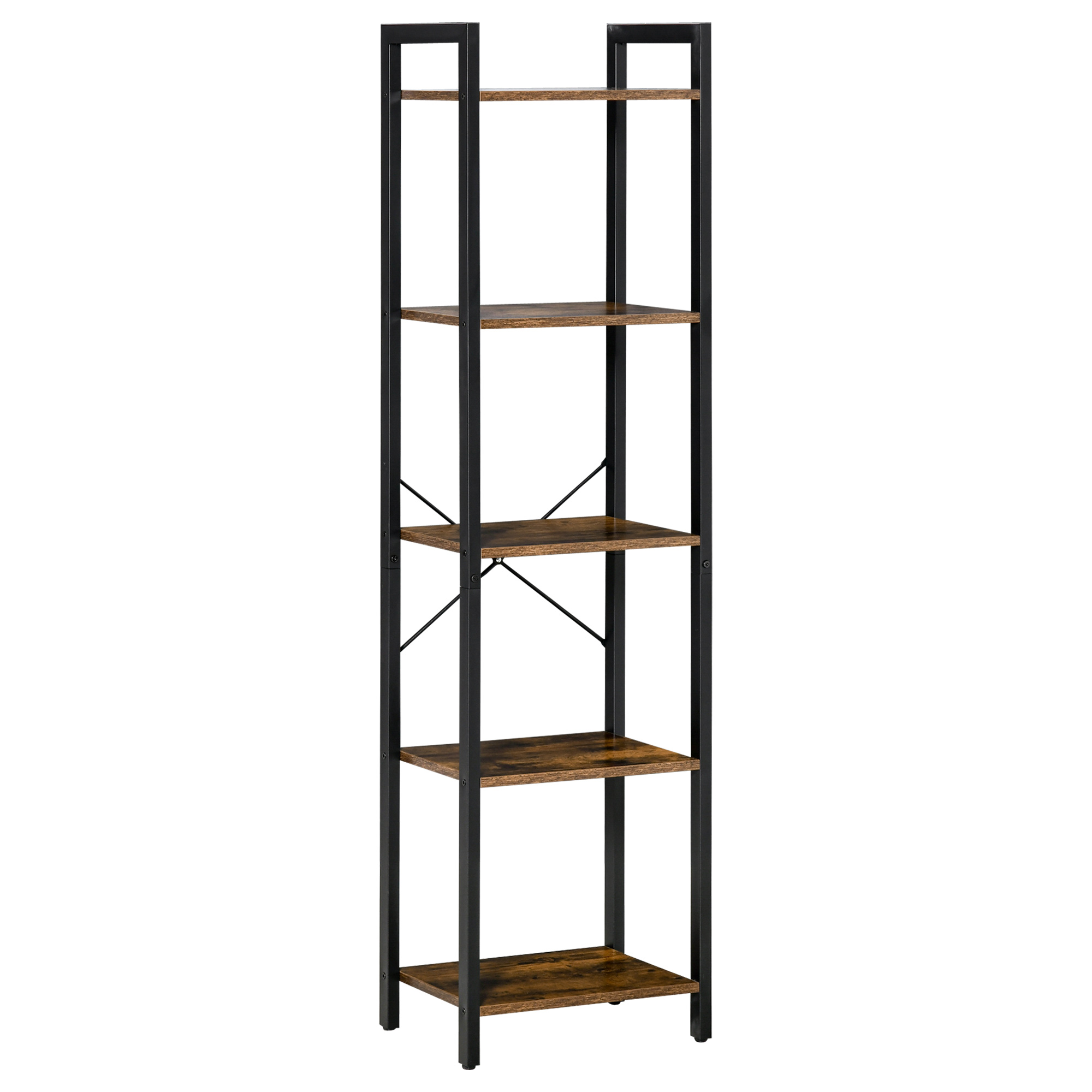 Mobila living -  Biblioteca stil industrial cu 5 rafturi din lemn si otel, 40x30x154cm - Maro rustic