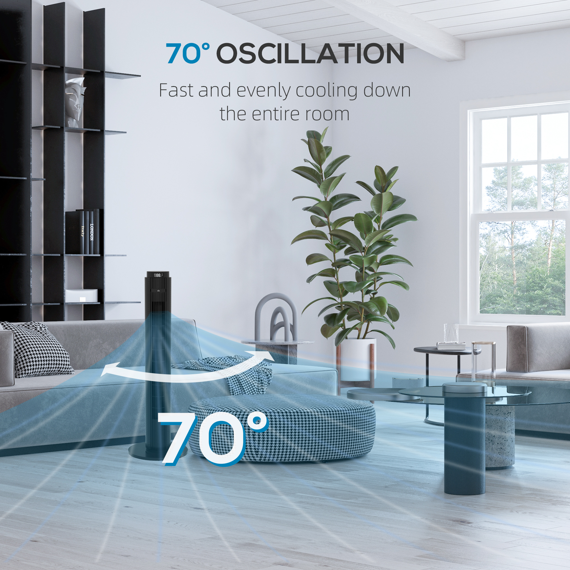  Ventilator turn 45W cu 4 moduri si 3 viteze, cu timer de 12h, din ABS, Ø31.5x96 cm, negru [5]