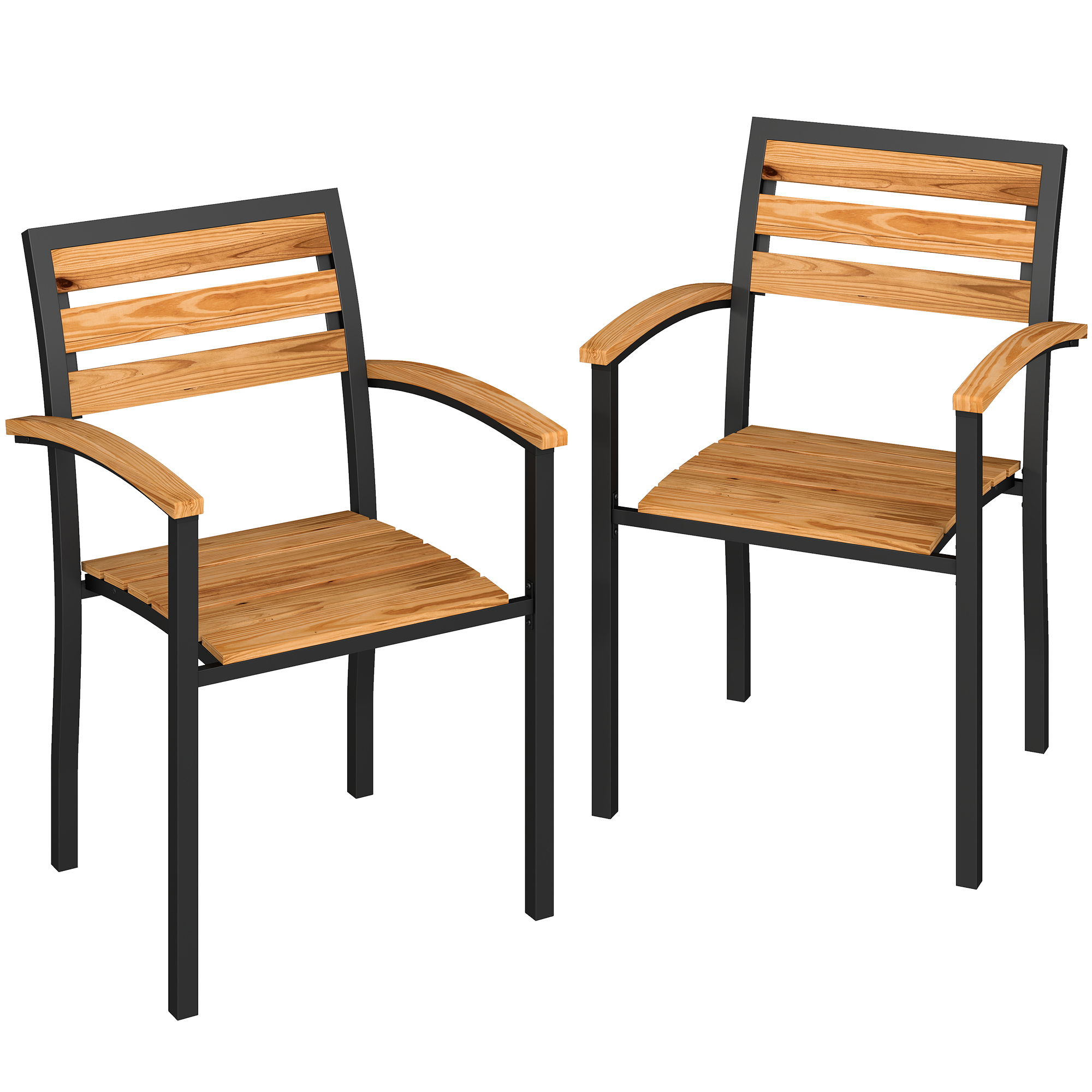 Gradina & balcon -  Set de 2 Scaune Stivuibile pentru Exterior din Lemn cu Finisaj Natural.