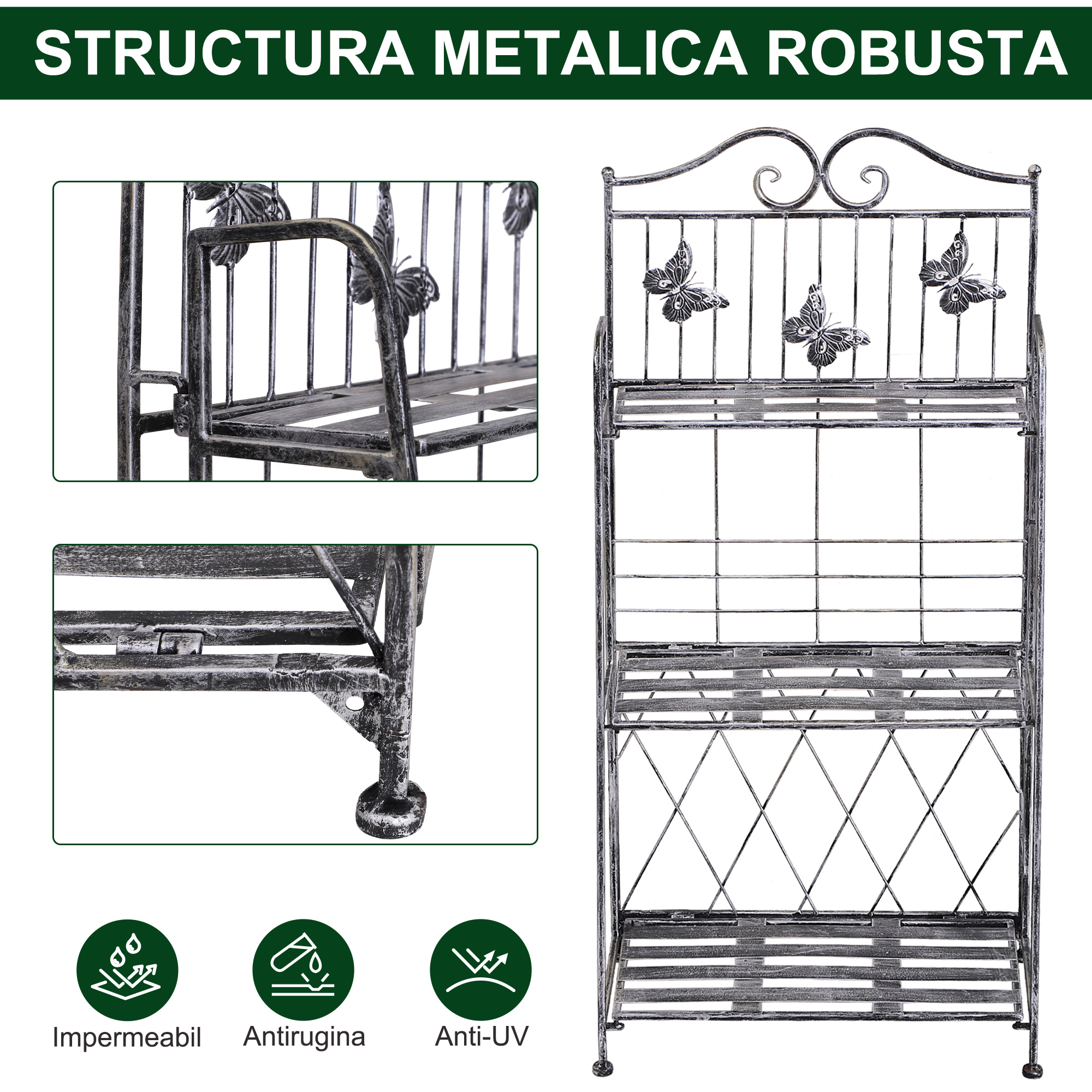  Rafturi pentru ghiveci cu 3 nivele pentru Gradina Balcon Intern, Gri Argintiu, 44 x 25 x96cm [5]