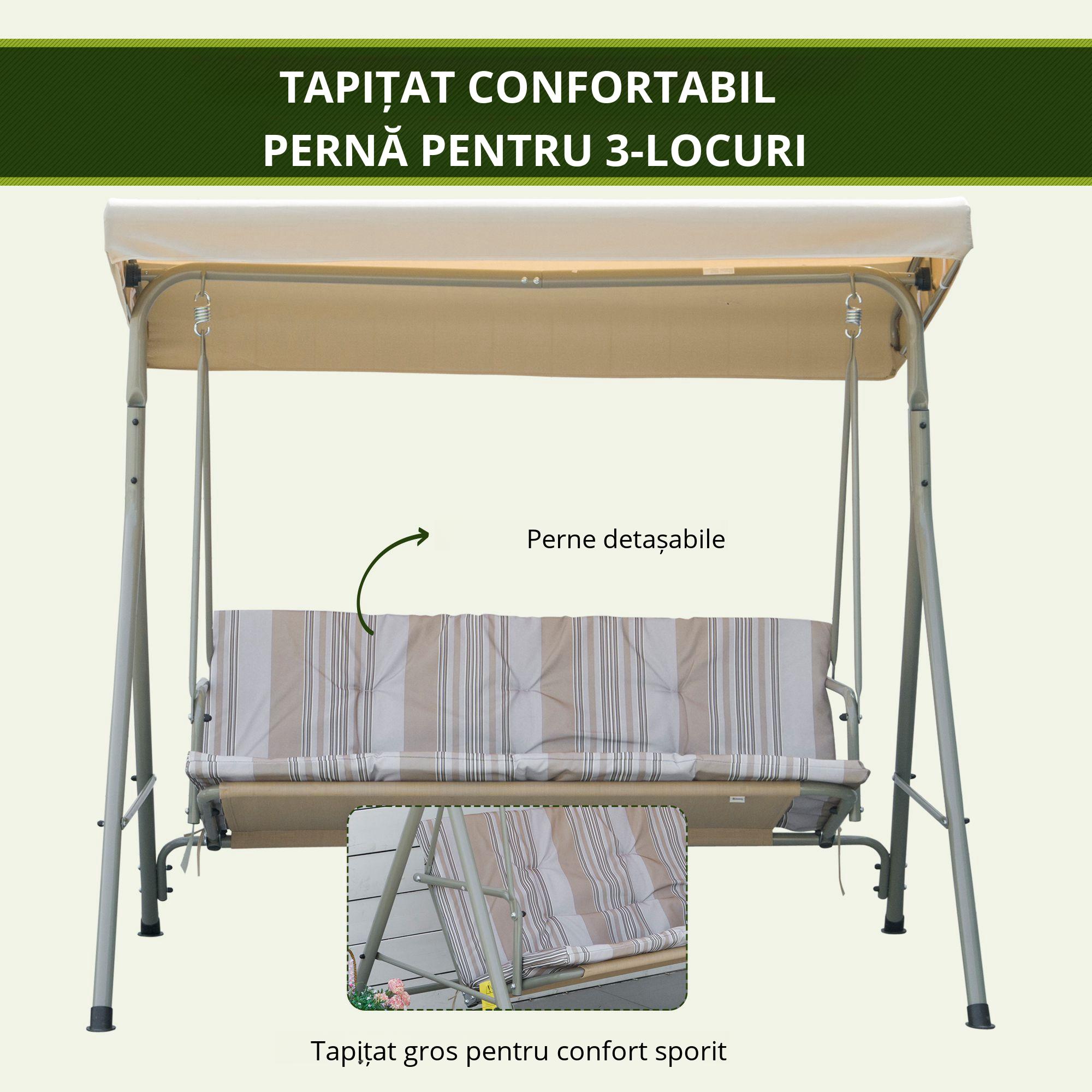  Dondolo da Giardino 3 Posti in Acciaio con Tetto Regolabile e Cuscini [6]