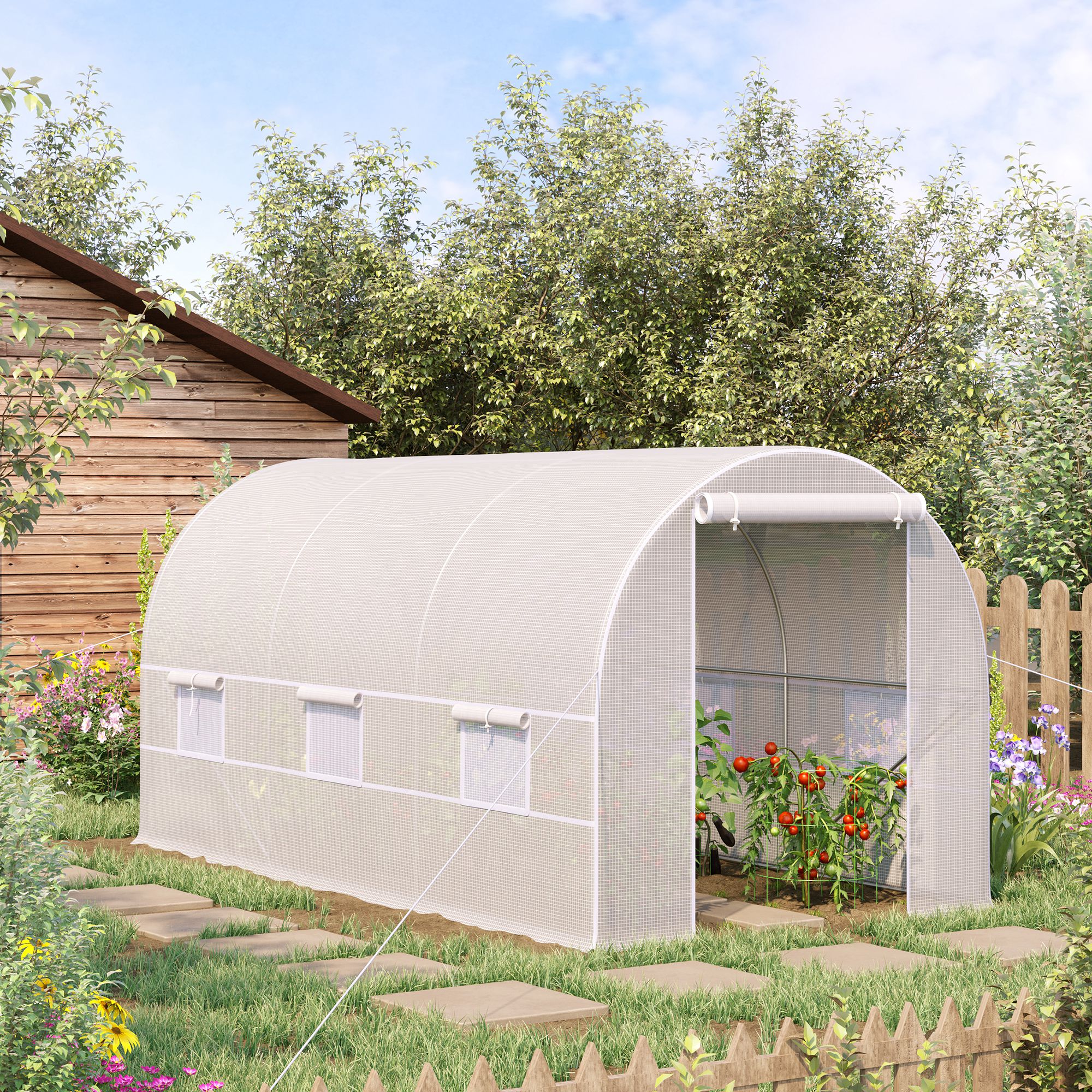  Sera Tunel Gradina 4×2×2 m, Cadru Otel Galvanizat, Prelata PE, 6 Ferestre Rulabile, Ventilatie si Protectie UV [1]