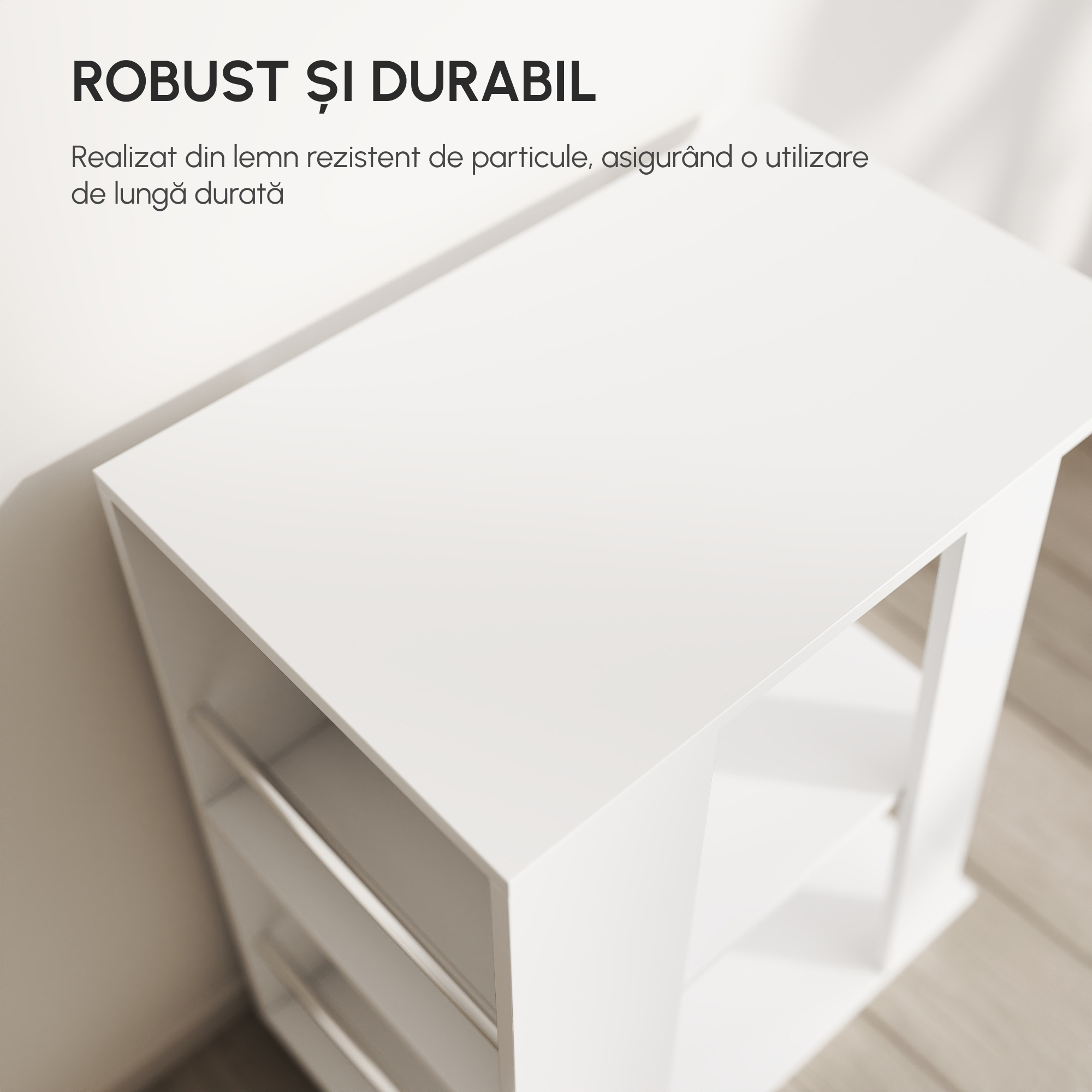  Carucior Bucatarie Lemn Alb - Cu Roti si 2 Rafturi Deschise [6]