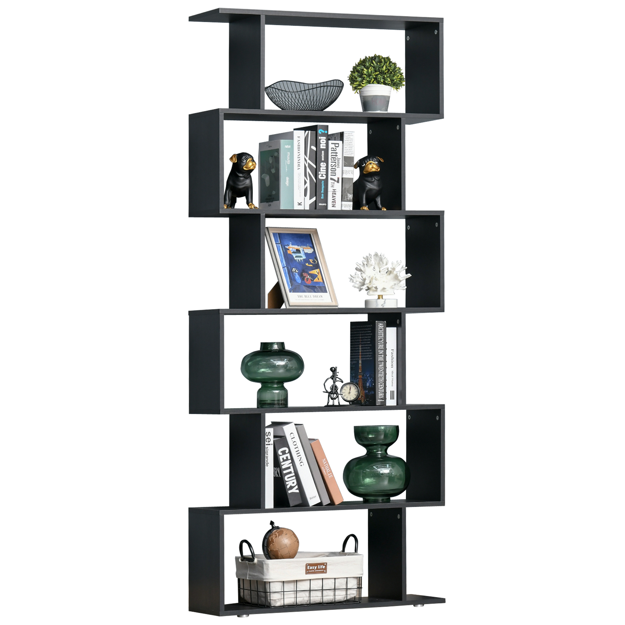 Mobila living -  Biblioteca din Lemn cu 6 Rafturi, 80x24x191 cm, Negru
