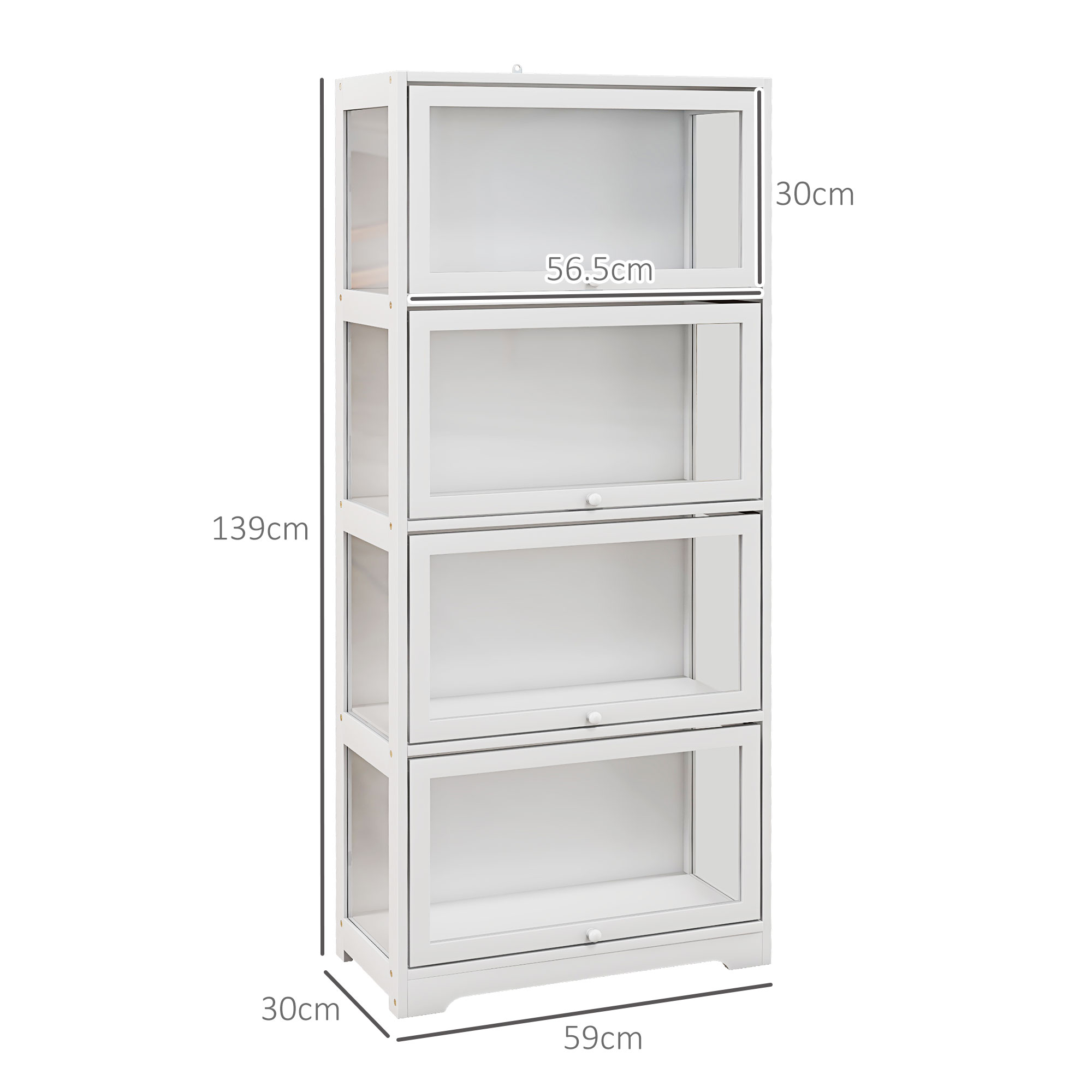  Vitrina Colectionari cu 4 Niveluri, Usi cu Balamale, Sistem Anti-Rasturnare, pentru Birou, Dormitor, 59 x 30 x 139 cm, Alb [2]
