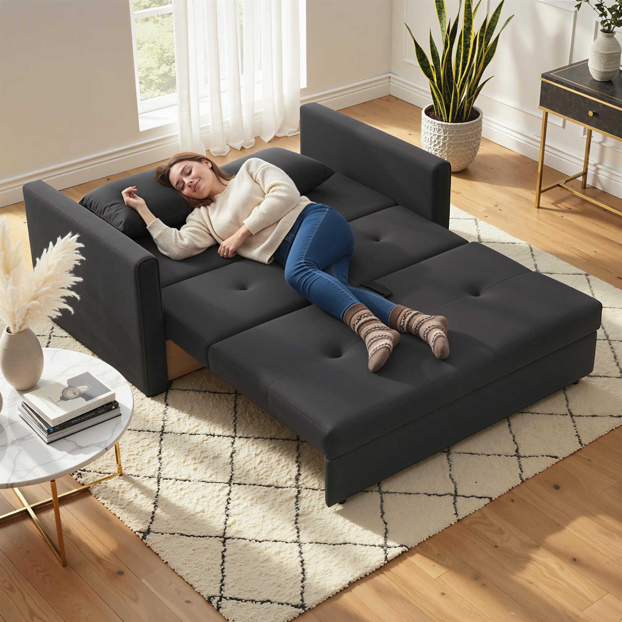  Canapea extensibila cu 2 locuri si spatiu de depozitare pentru living si dormitor, din policoton si spuma, gri [8]