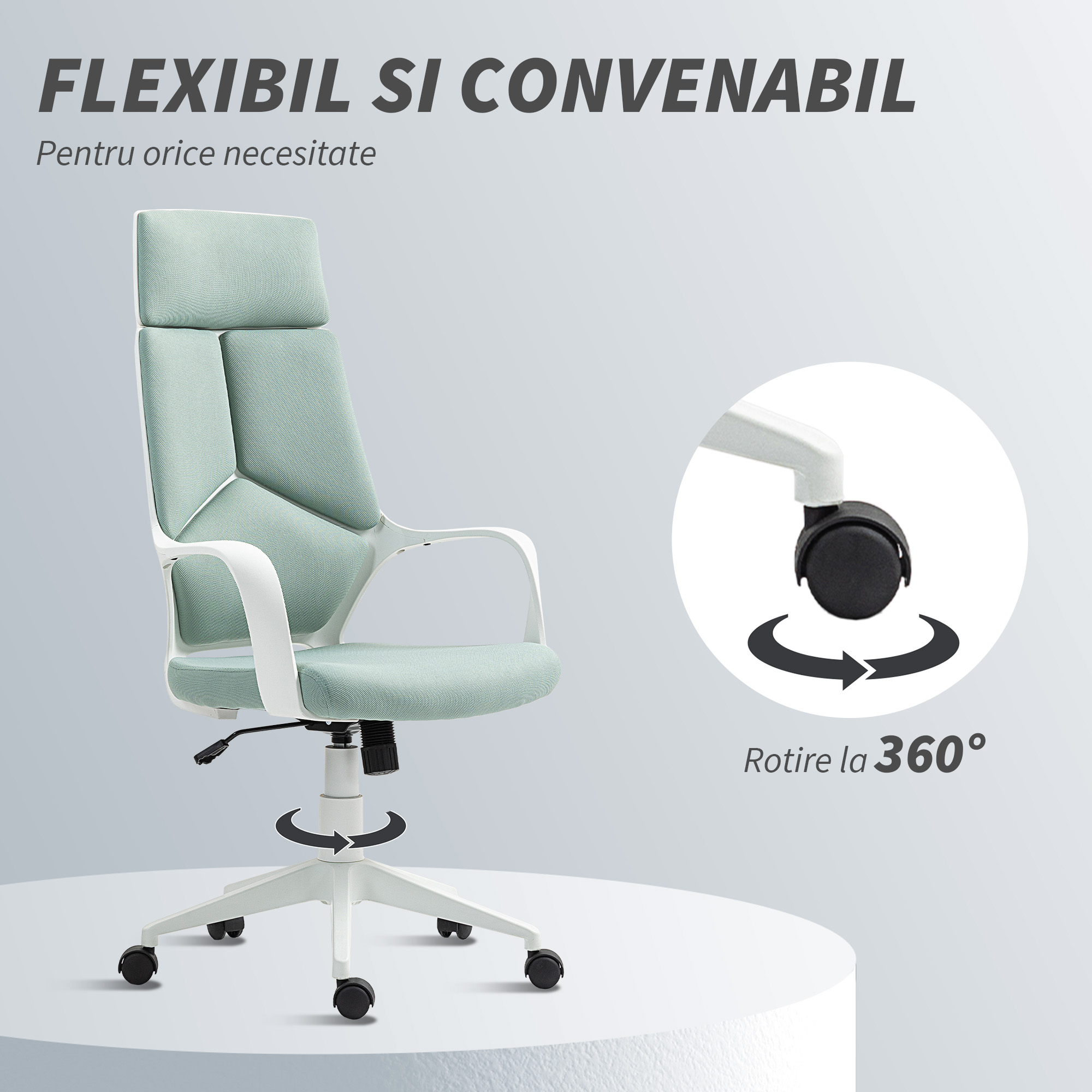  Scaun pentru Birou sau Gaming in Material Textil cu Spatar inalt Verde [5]
