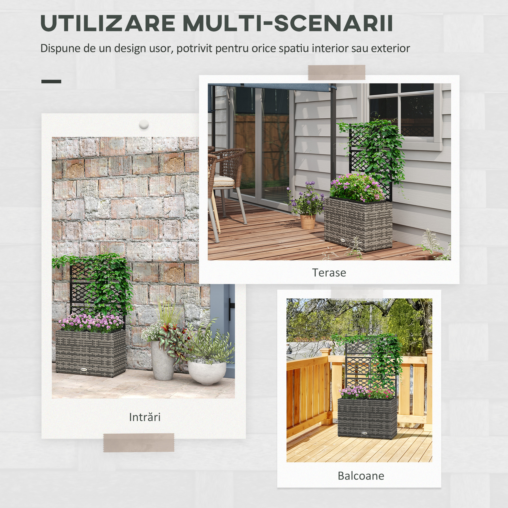  Pat De Flori De Sine Statator Cu Doua Cutii De Plante Pentru Gradina 57x30x107cm Mixt Gri [3]