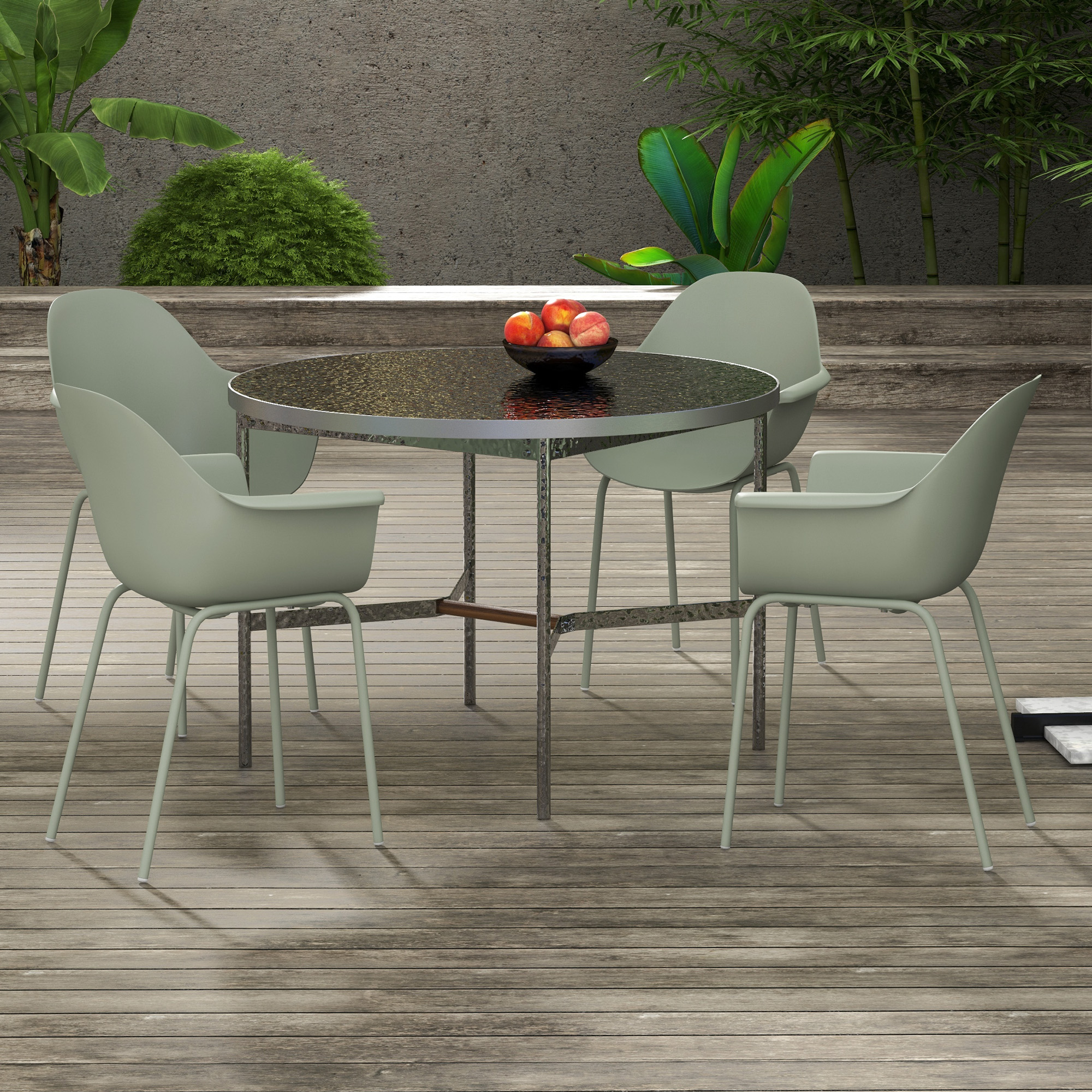  Set 4 Scaune de Exterior 59x55x84 cm din PP si Otel Verde [1]