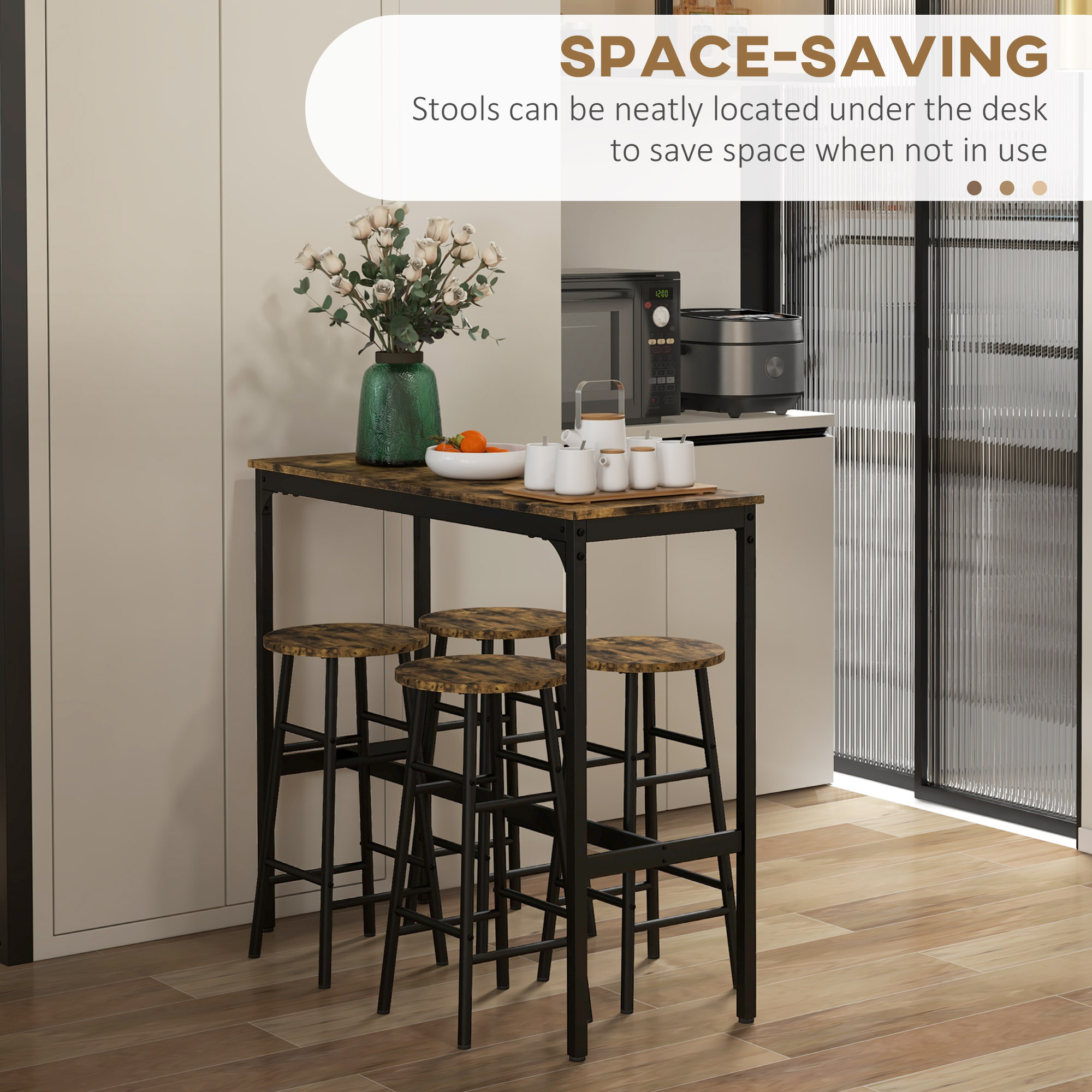  Set Dining 5 piese: Masa 60×30 cm + 4 Scaune cu Suport Picioare [5]