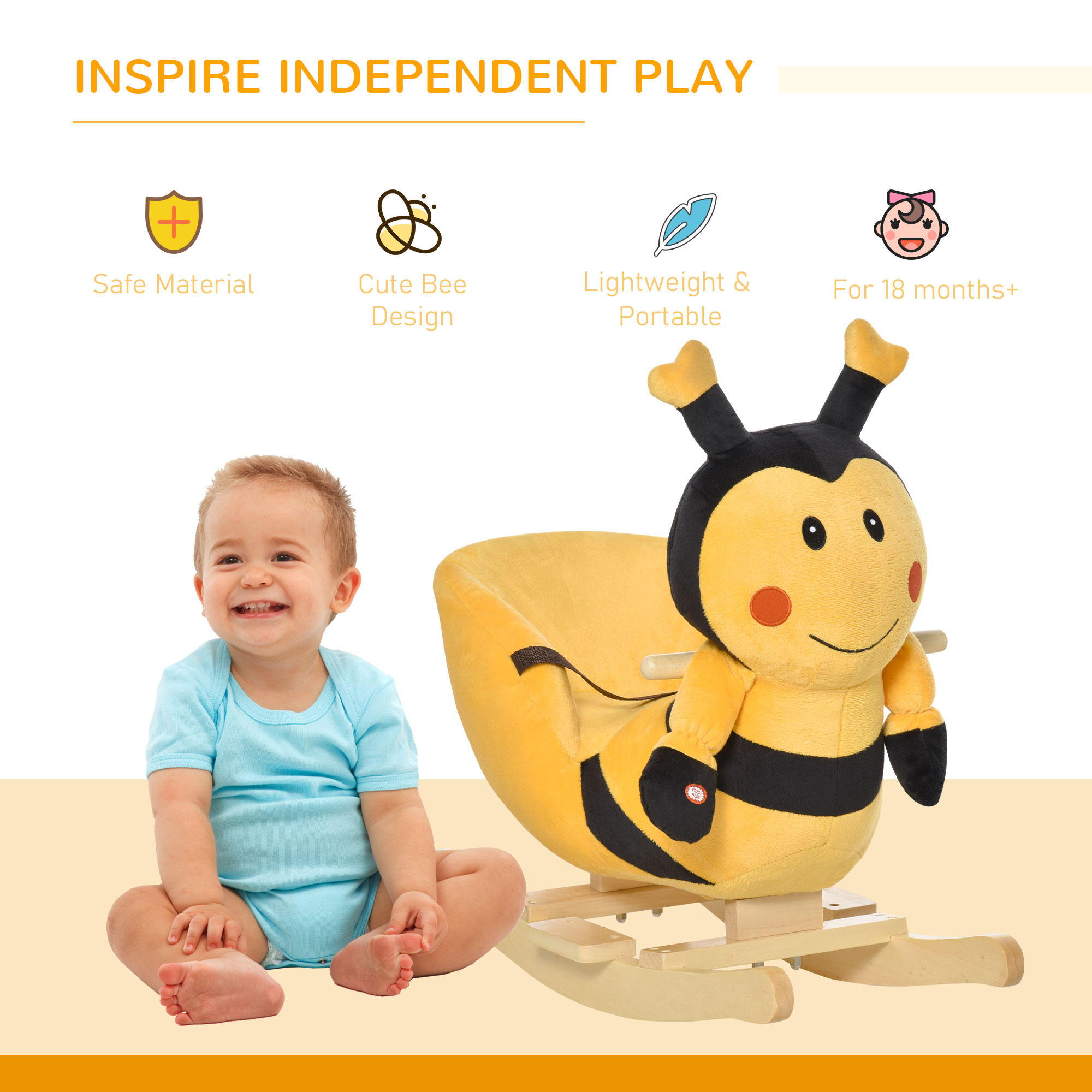  Balansoar Albina din Lemn pentru Copii 60 x 33 x 45cm Galben si Negru [4]