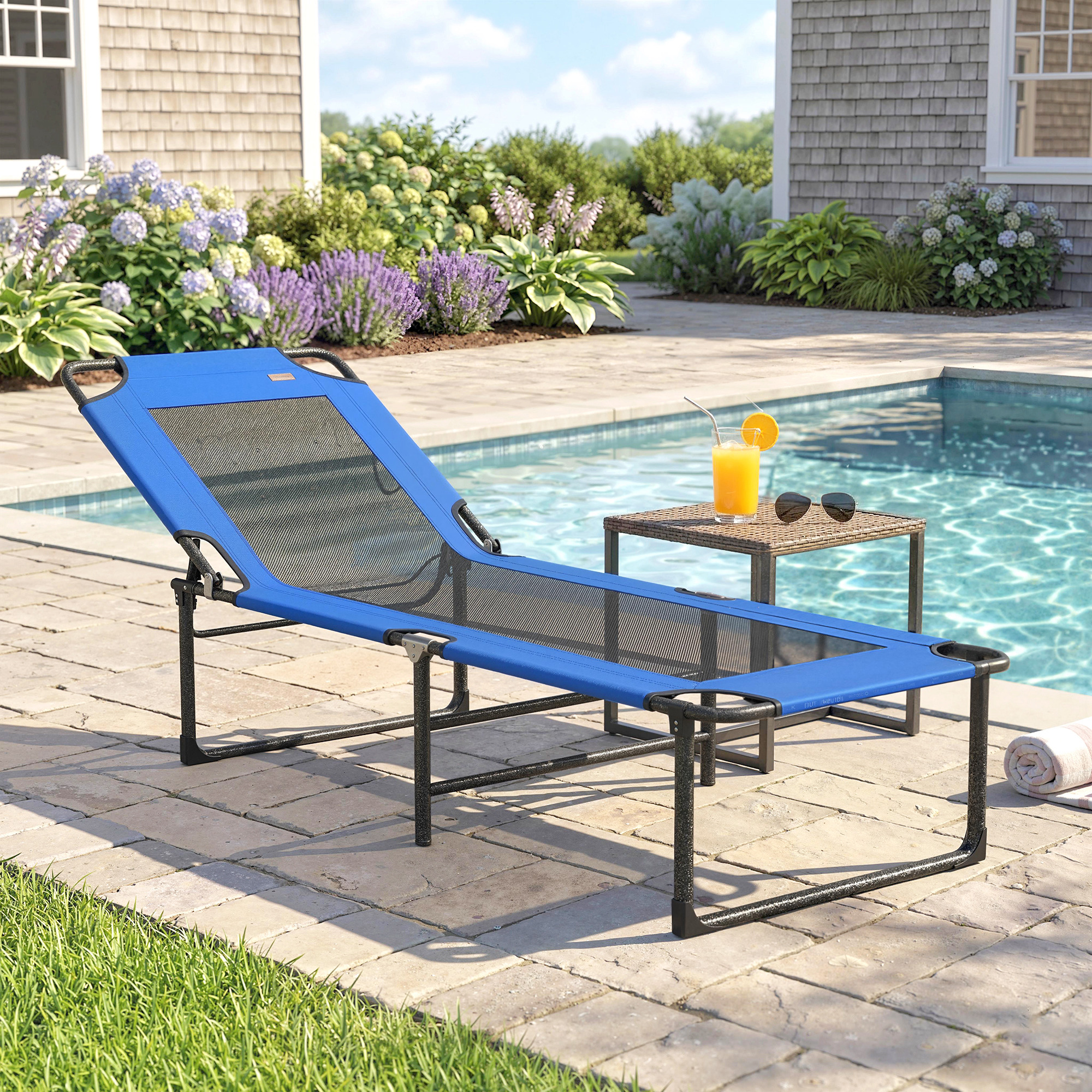  sezlong Pliabil, Spatar Reglabil pe 4 Pozitii, Manere pentru Transport, Culoare Albastru [1]
