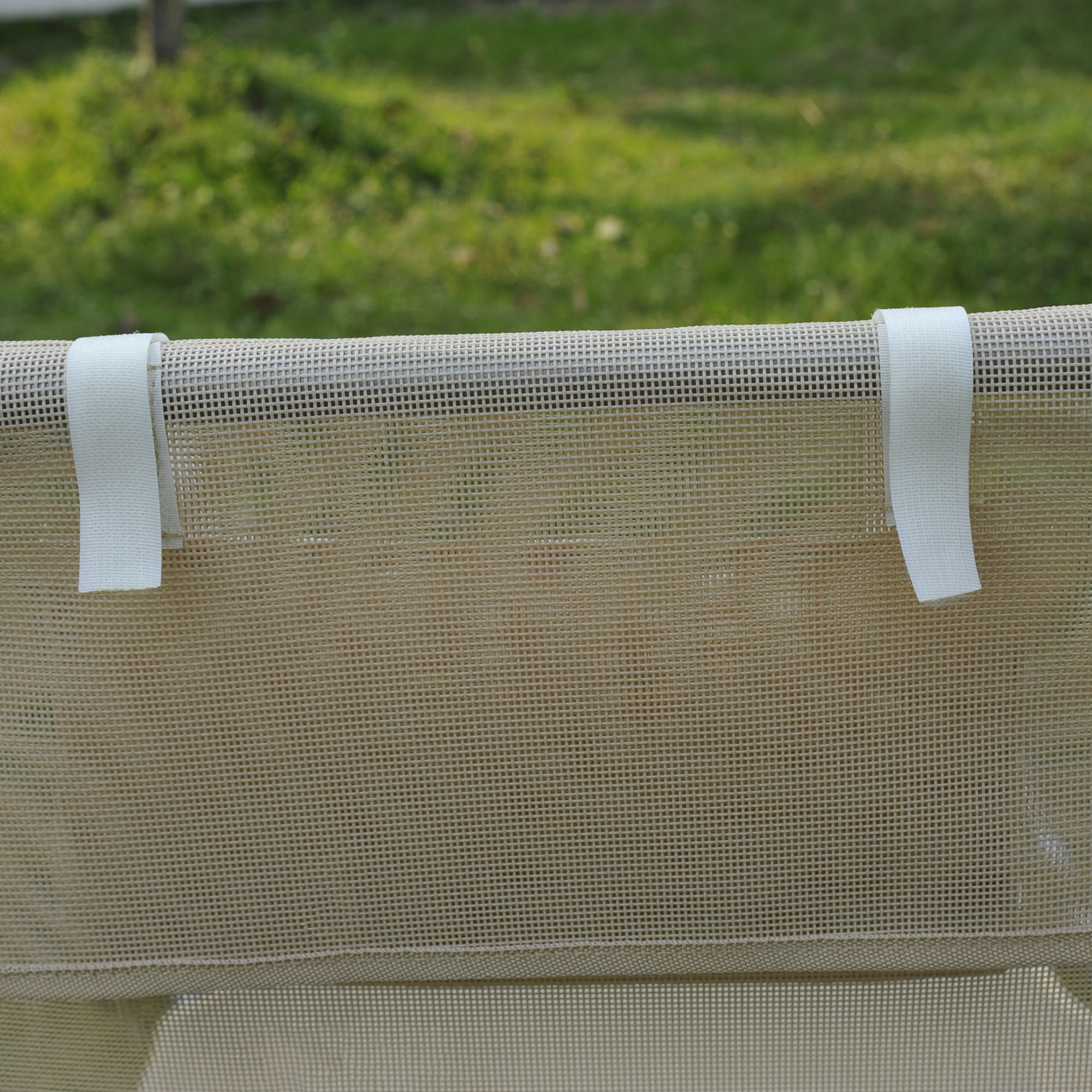  Set de 2 Sezlonguri pentru Plaja Pliabile cu Spatar Rabatabil pe 5 Niveluri, Sezlong de Gradina din Otel si Tesatura Plasa, Bej [8]