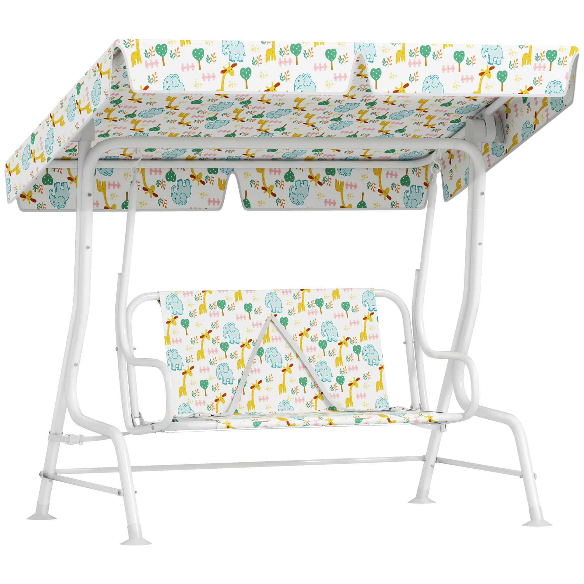 Gradina & balcon -  Leagan pentru Copii de Exterior cu 2 Locuri, Acoperis Reglabil si Centuri de Siguranta, 112x75x120 cm, Alb