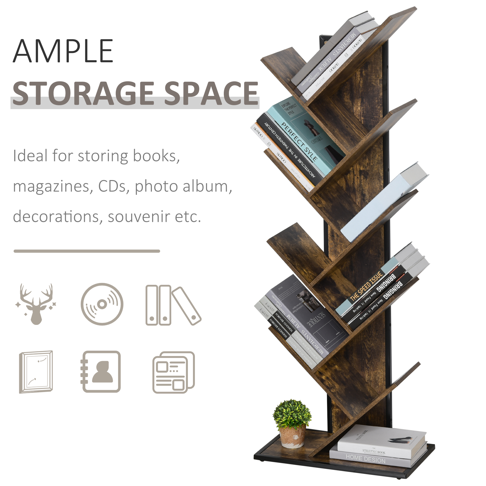  Biblioteca Lemn in Forma de Copac - Rafturi cu Etajere [4]