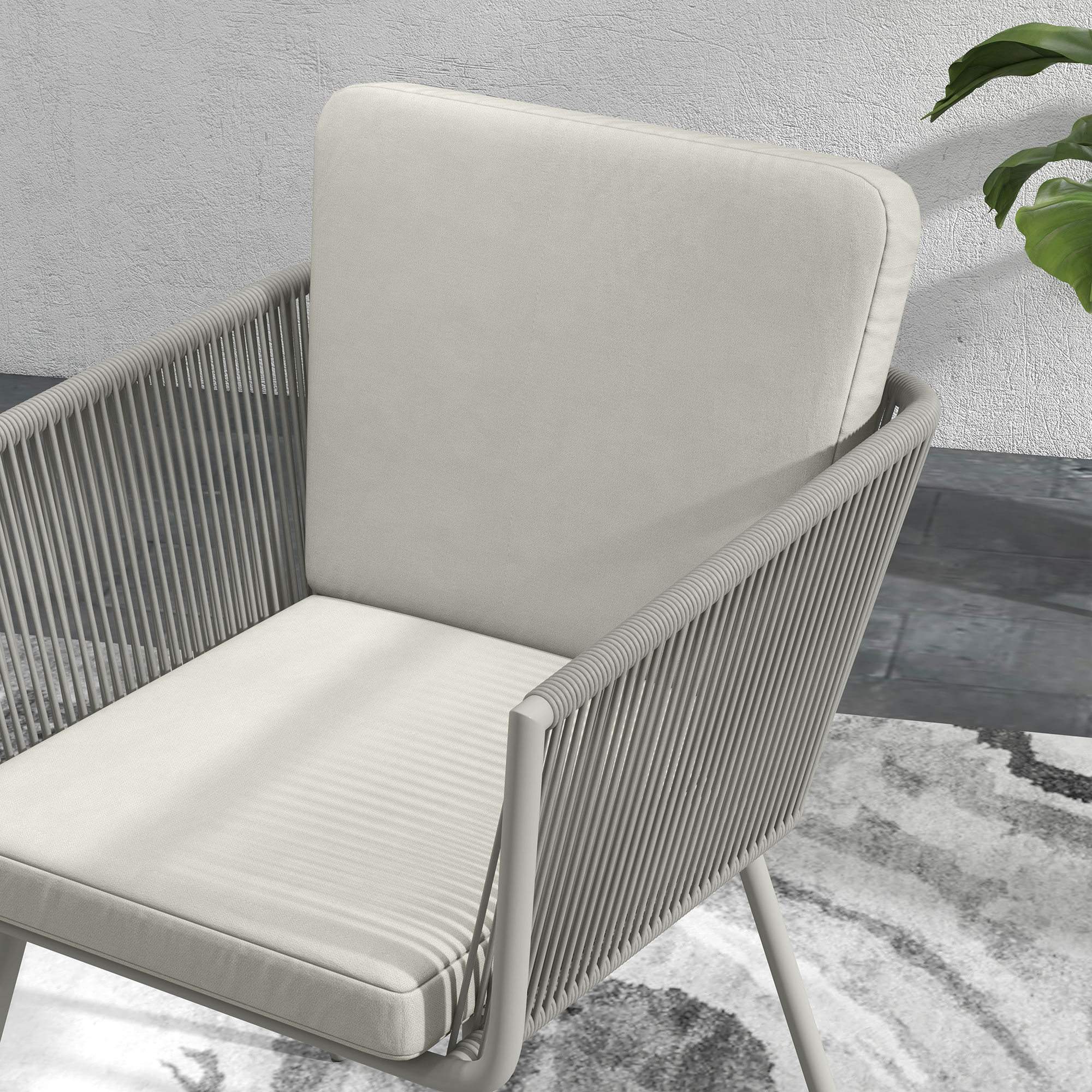  Set Mobilier de Gradina cu 2 Scaune si Masuta de Cafea cu Blat din Sticla, Ø49x47 cm, Gri [7]