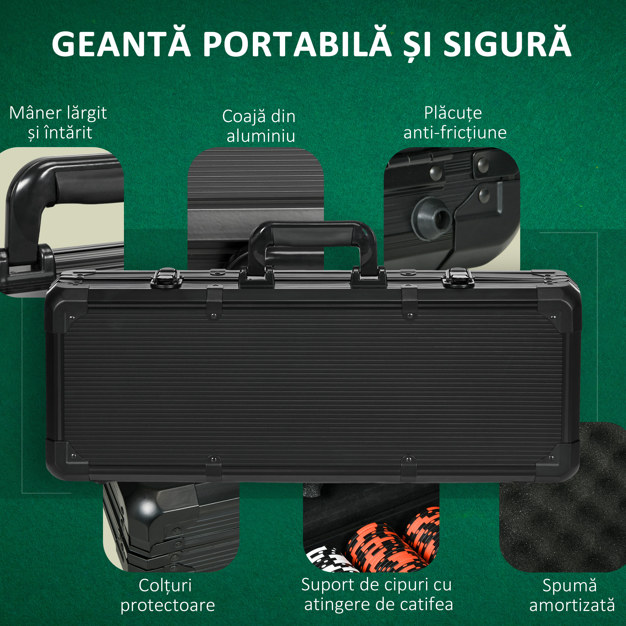  Set Poker Complet cu 500 Jetoane, 5 Zaruri, 2 Pachete de Carti, 3 Butoane [5]