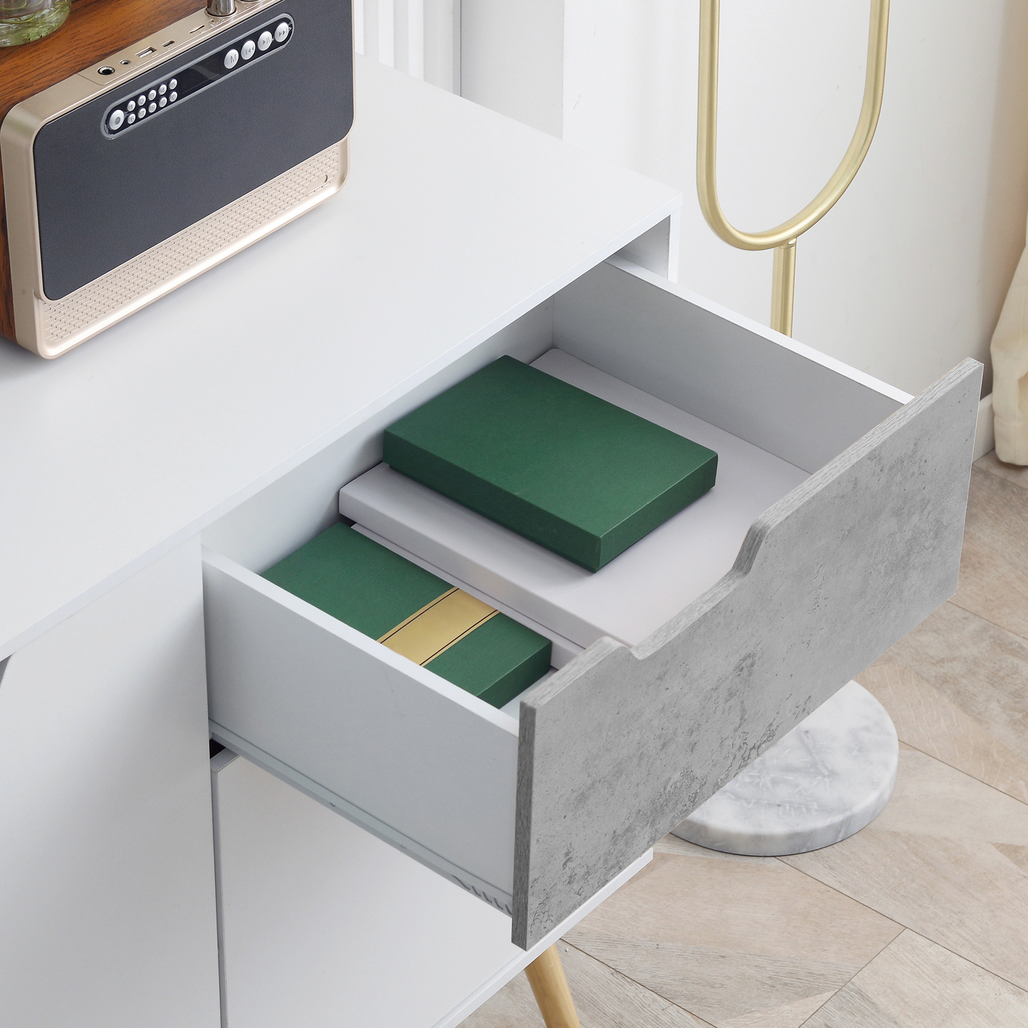  Dulap modern pentru depozitare, dulap decorativ cu sertar, 2 usi pentru dormitor, living, hol, gri deschis [8]