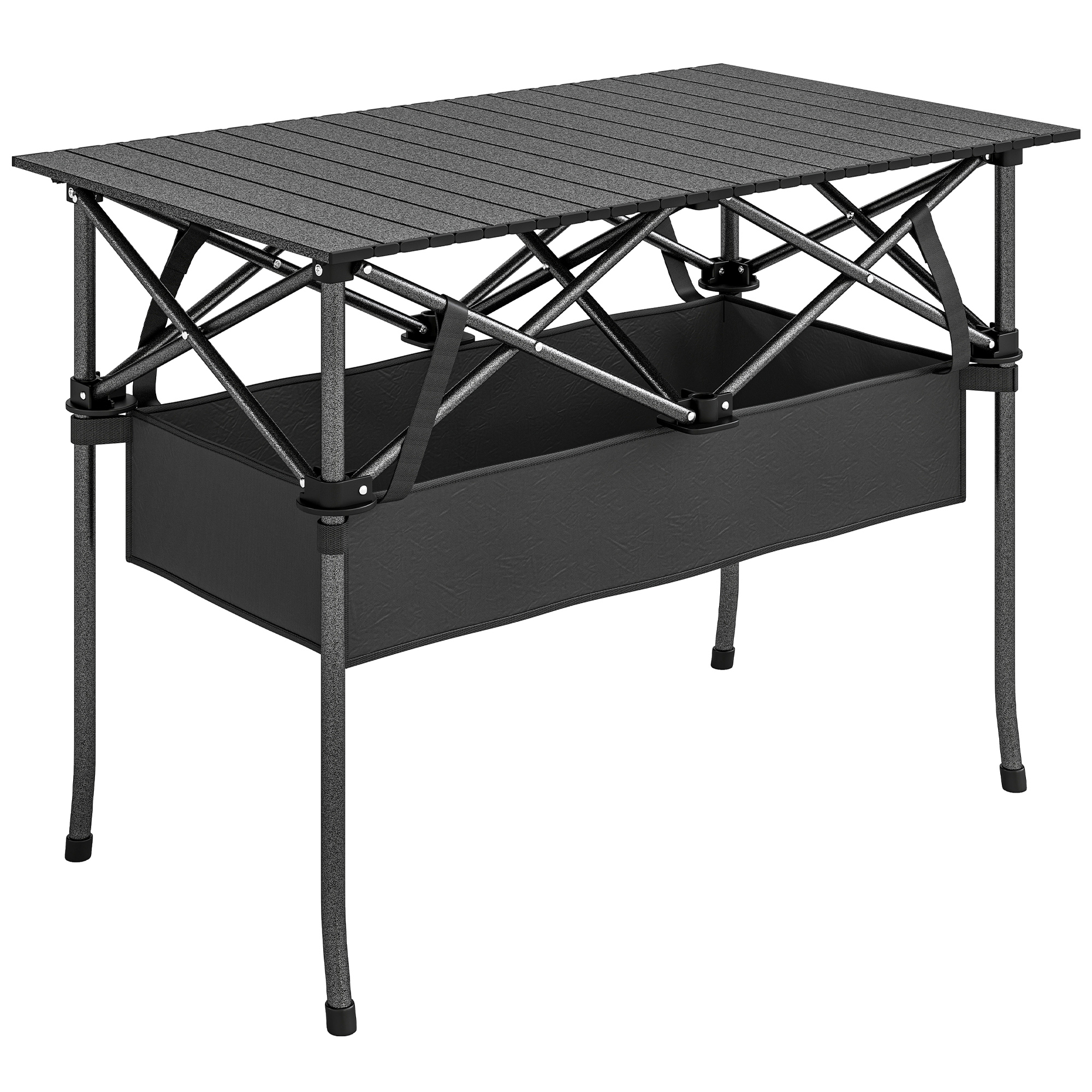 Gradina & balcon - Masa de Picnic Pliabila si Portabila  cu Plasa de Depozitare si Geanta de Transport, pentru Camping si Exterior, Neagra
