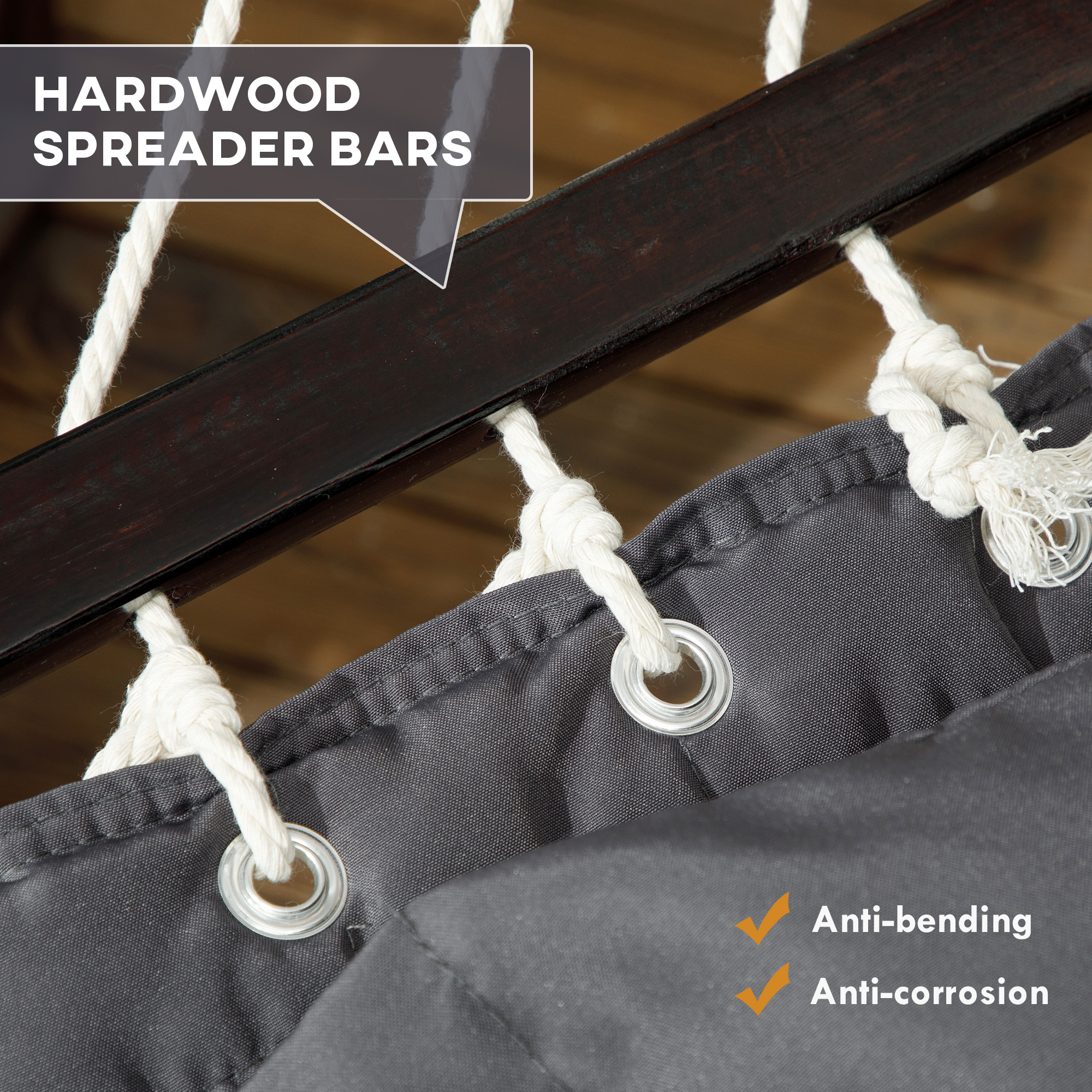  Hamac de Gradina Portabil cu Structura, Perna Integrata si Corzi de Siguranta, 368x93x110 cm, Gri inchis [7]