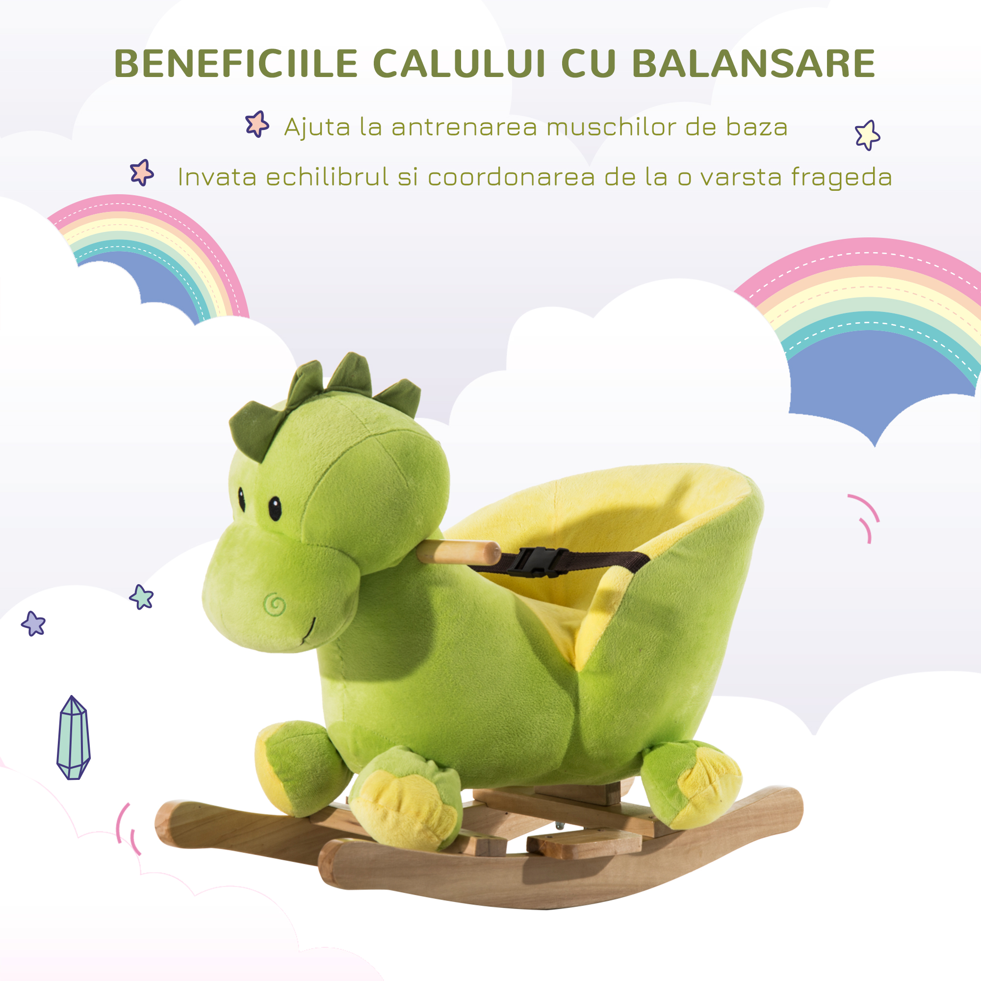  balansoar dragon copii 60x33x45cm, verde si galben [4]