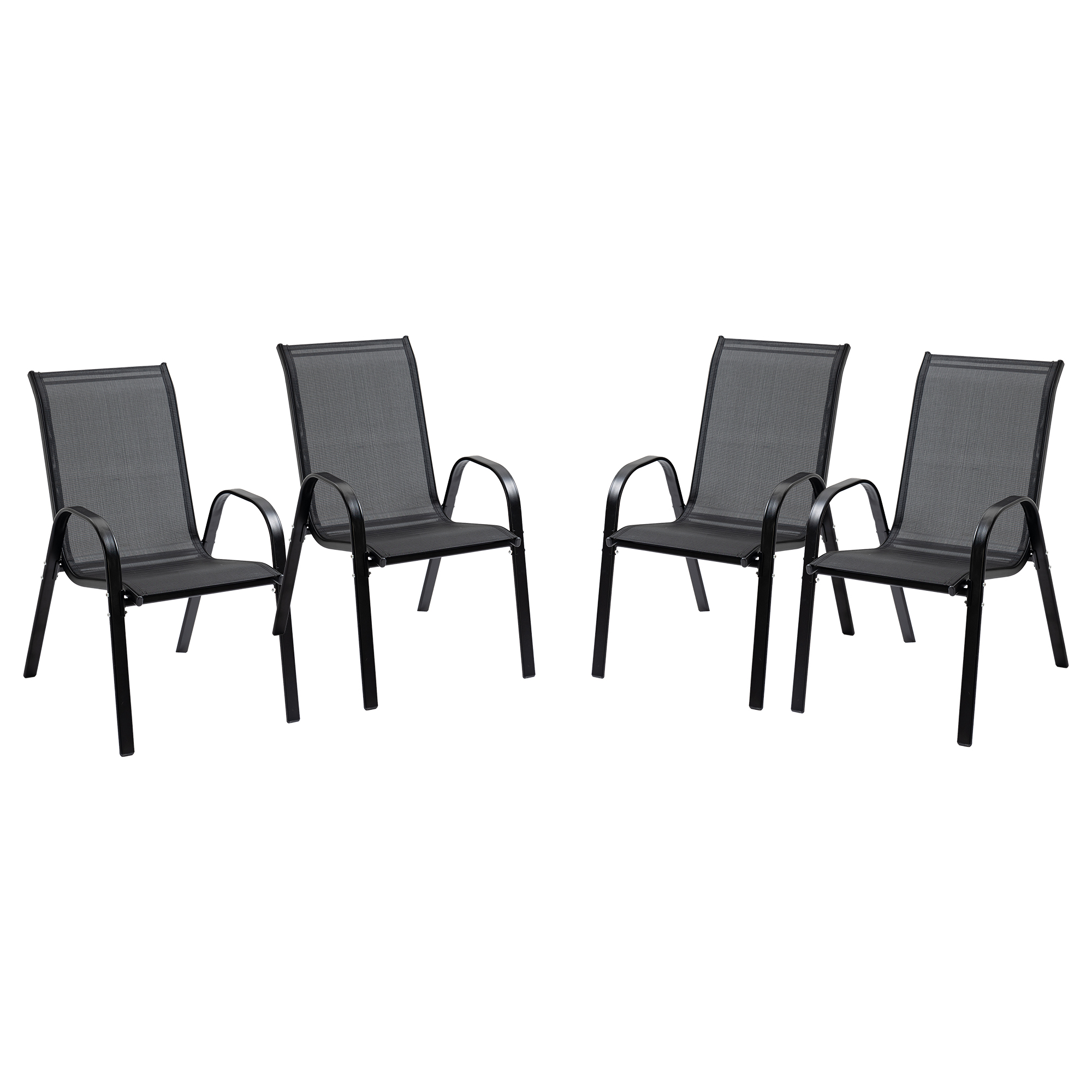 Gradina & balcon -  Set cu 4 scaune cu cotiere, Scaune stivuibile pentru gradina, pentru veranda, balcon, exterior, Negru