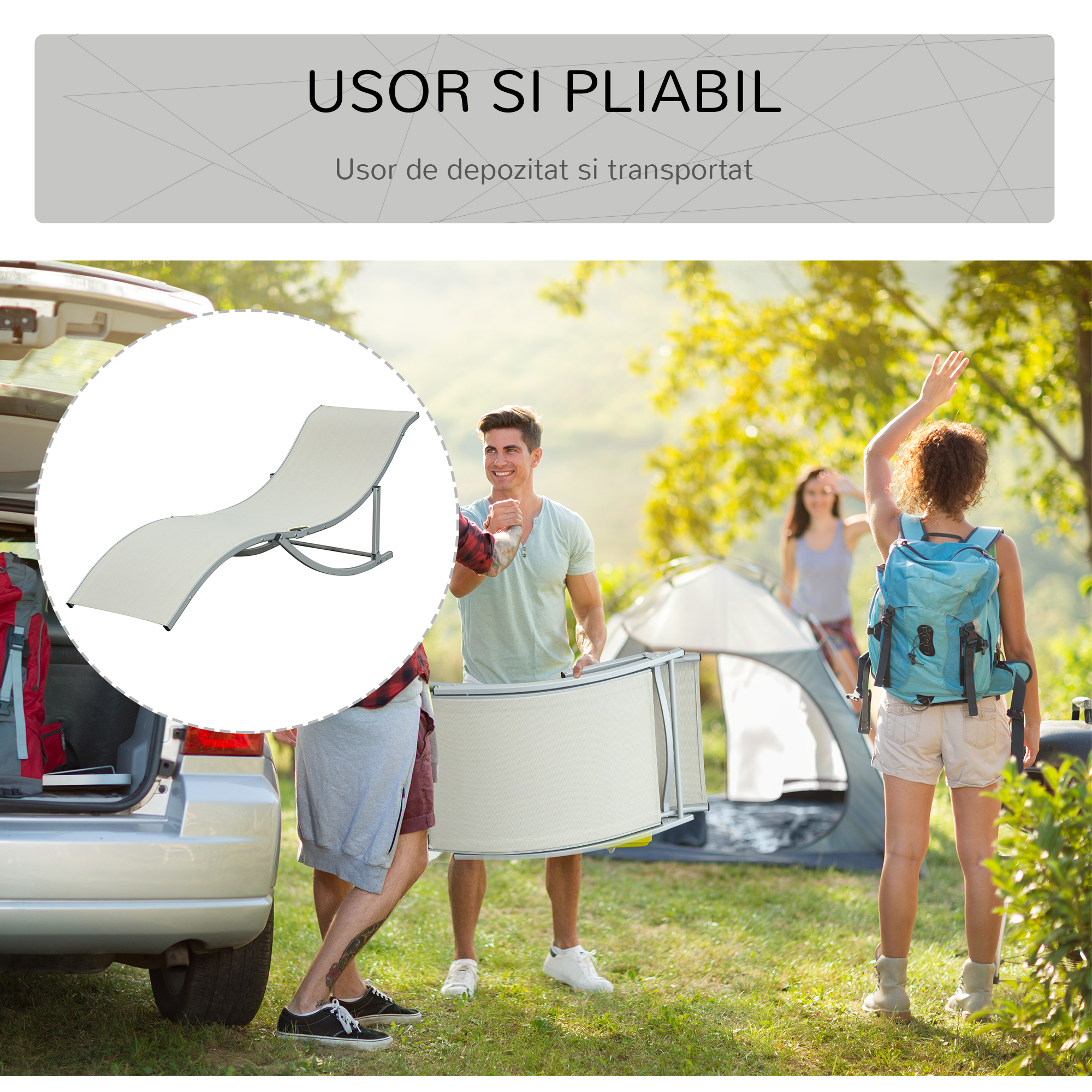  Set de 2 Sezlonguri de Gradina Pliabile din Aluminiu si Textilen Bej [4]