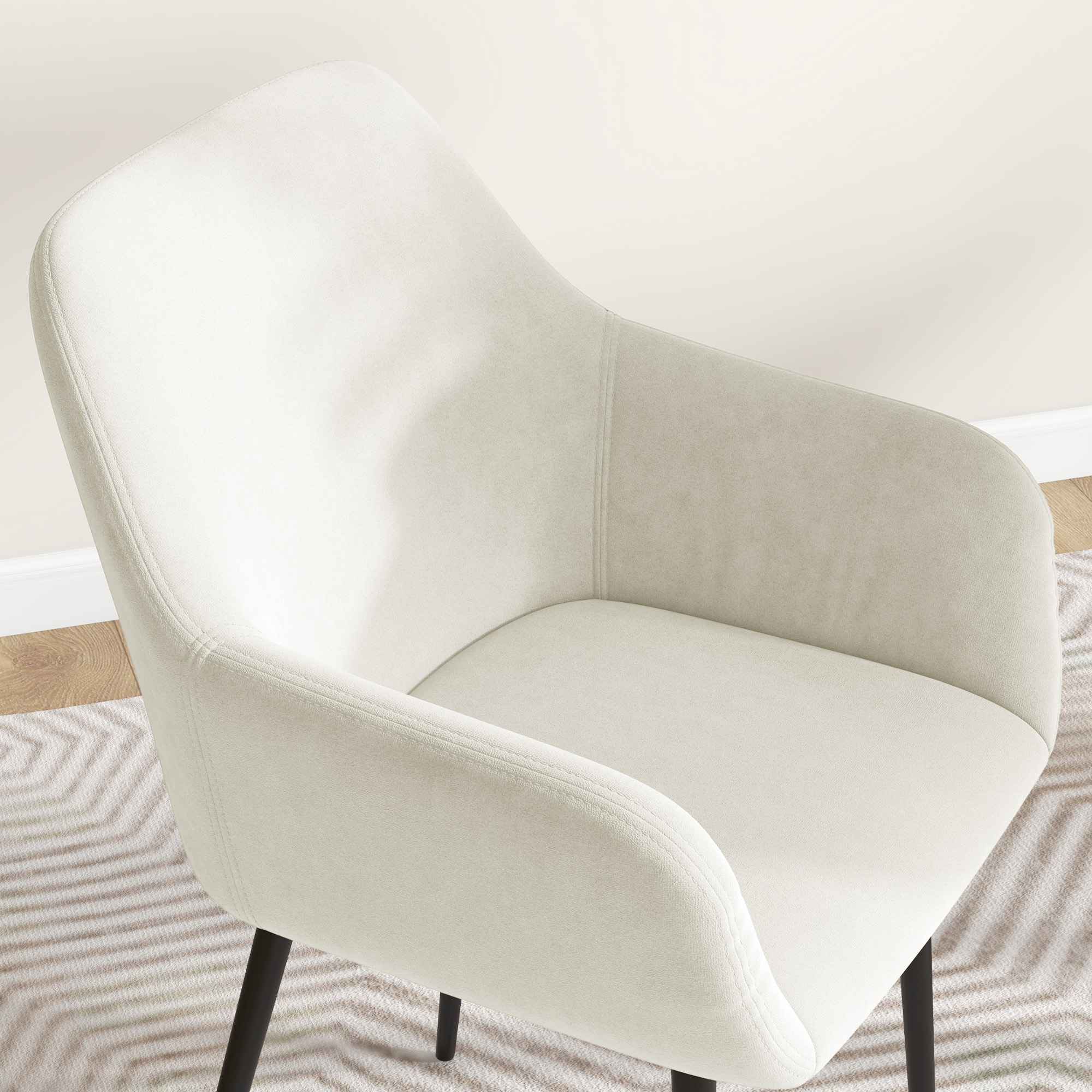  Set 2 Scaune de Dining Tapitate in Stil Nordic cu Brate si Picioare din Otel, 54x57x80 cm, Alb Crem [7]